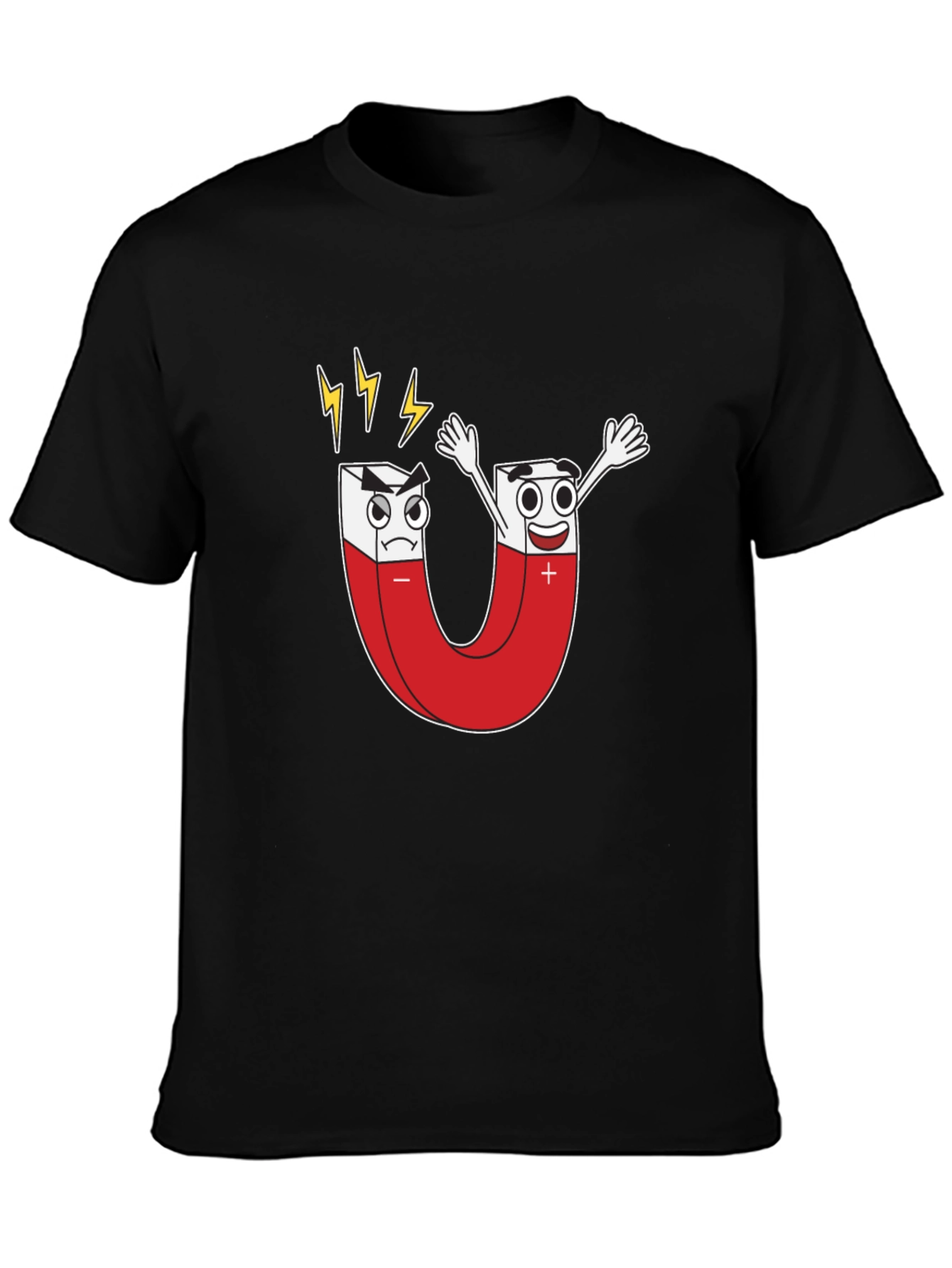 Cartoon Magnet Graphic T-Shirt - Black Cotton Tee
