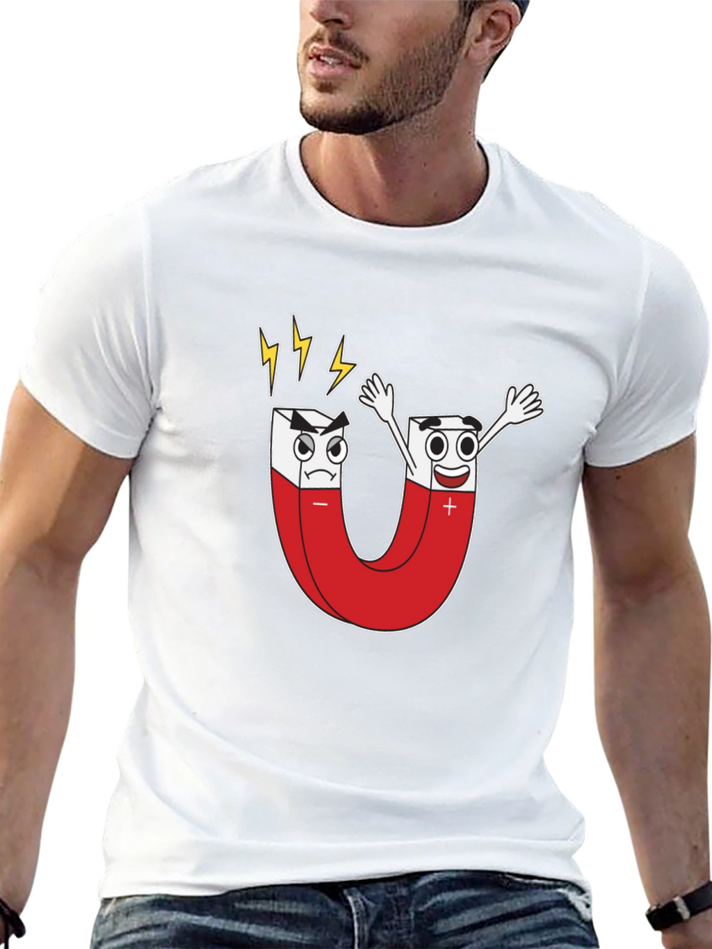 Cartoon Magnet Graphic T-Shirt - Black Cotton Tee