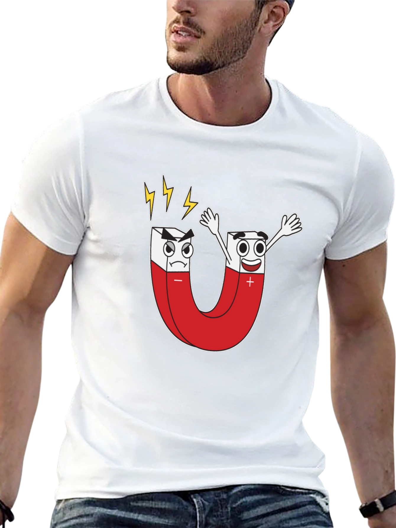 Cartoon Magnet Graphic T-Shirt - Black Cotton Tee