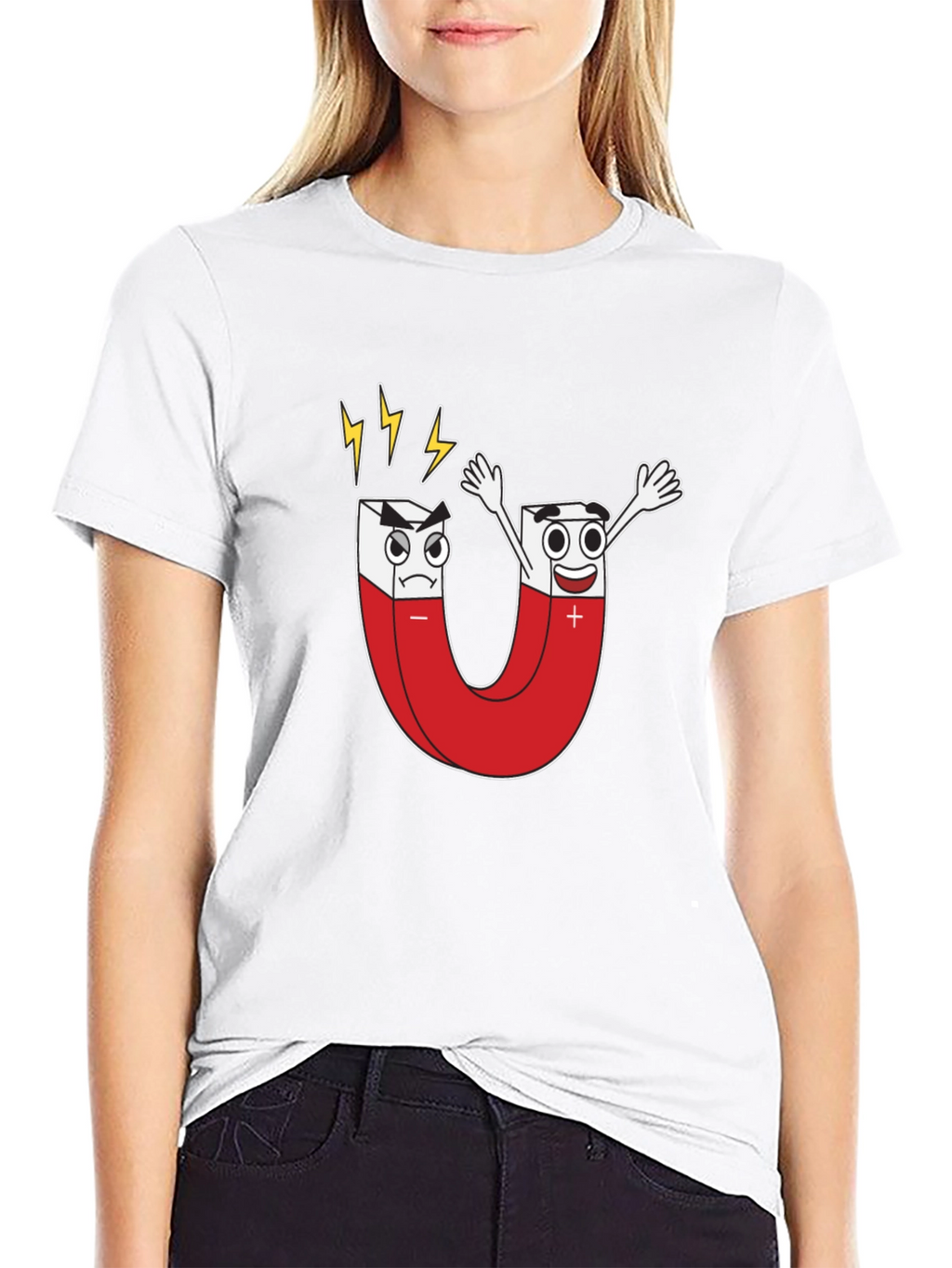 Cartoon Magnet Graphic T-Shirt - Black Cotton Tee