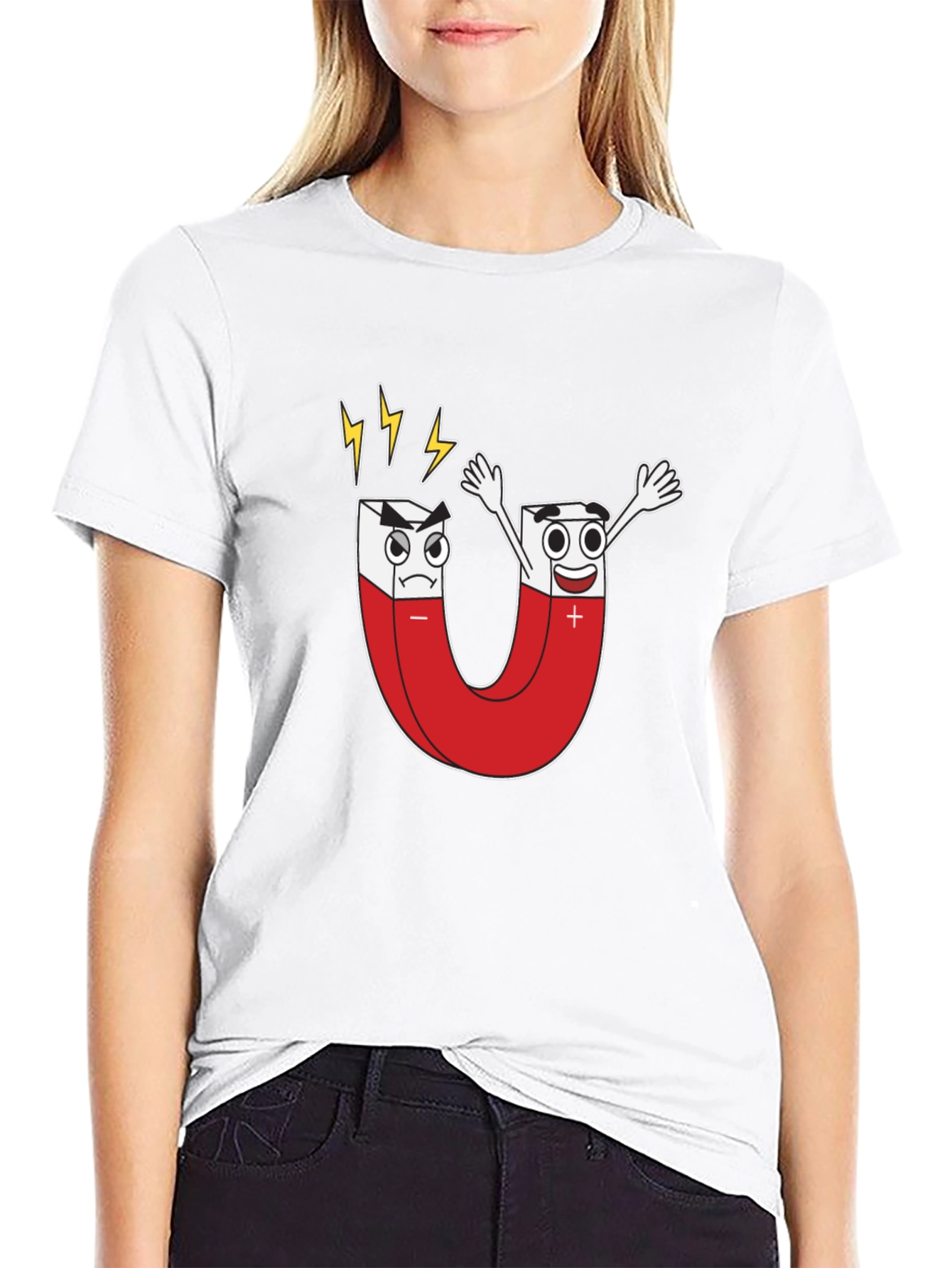 Cartoon Magnet Graphic T-Shirt - Black Cotton Tee