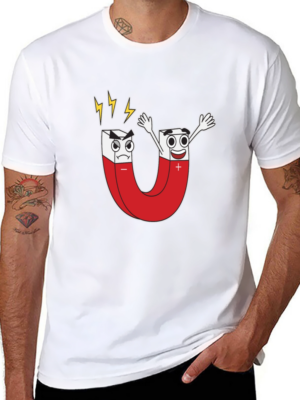 Cartoon Magnet Graphic T-Shirt - Black Cotton Tee