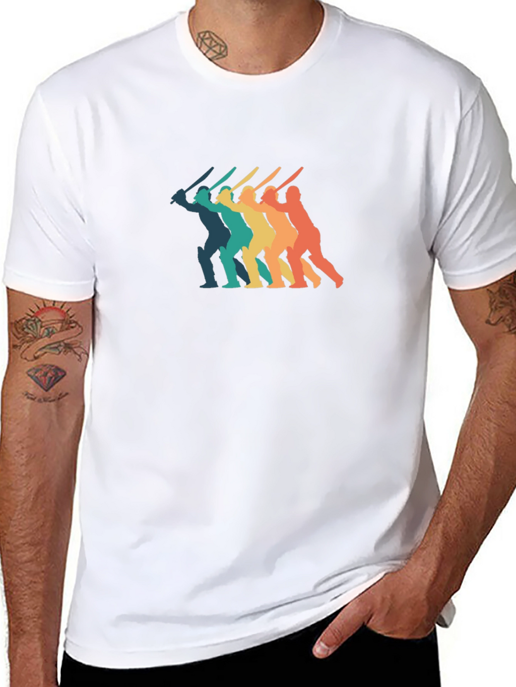 Retro Cricket Player T-Shirt - Black