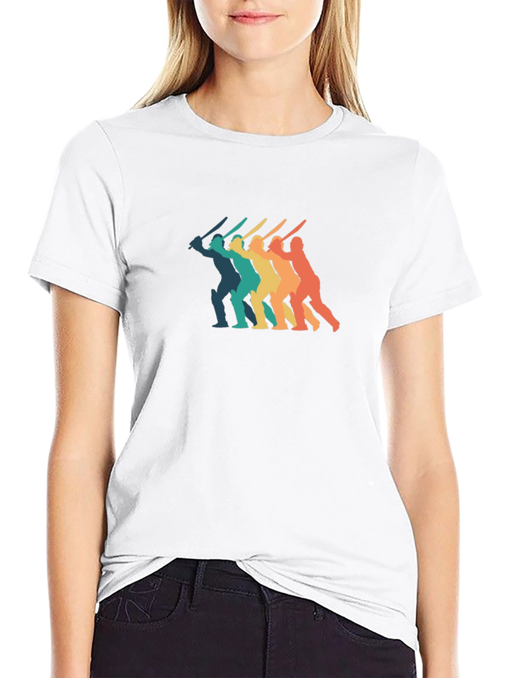 Retro Cricket Player T-Shirt - Black