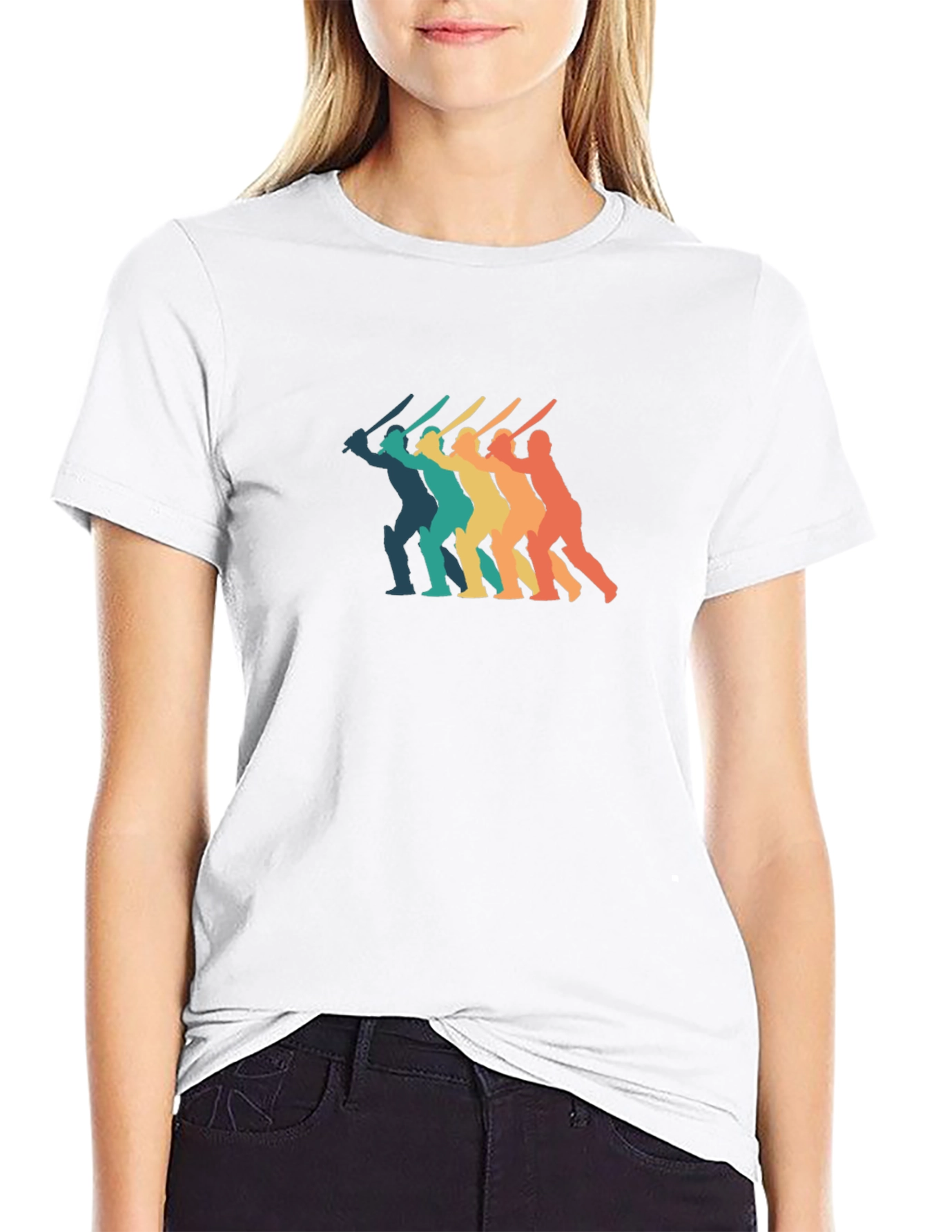Retro Cricket Player T-Shirt - Black