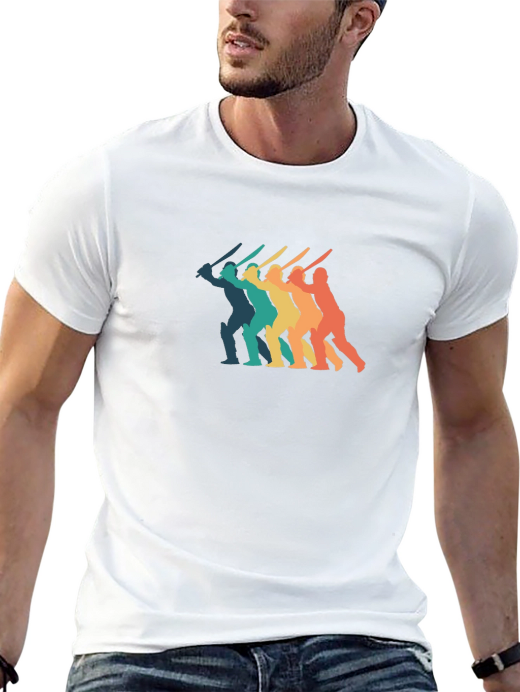 Retro Cricket Player T-Shirt - Black