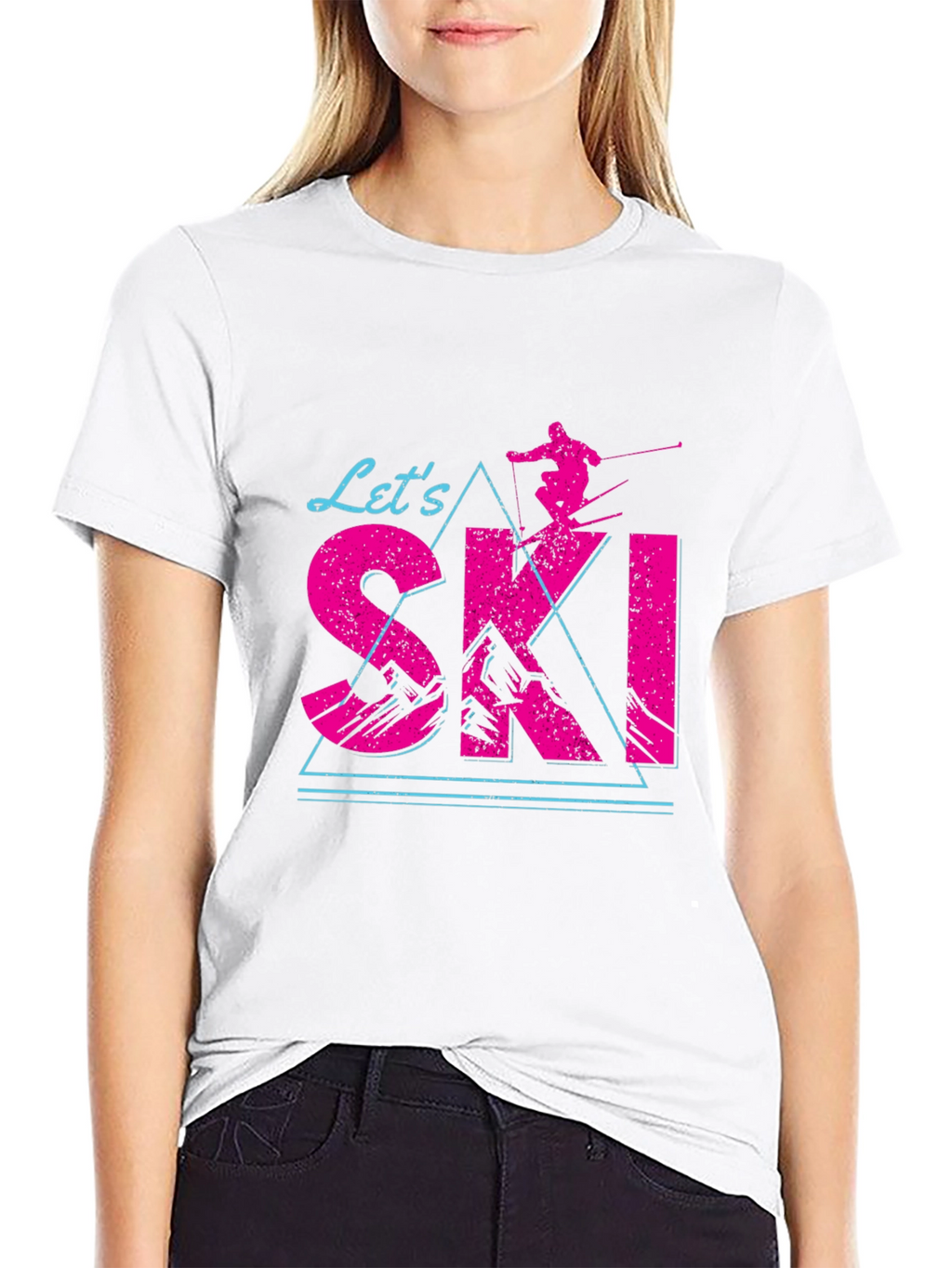 Lets Ski T-Shirt Black Cotton Blend Retro Design