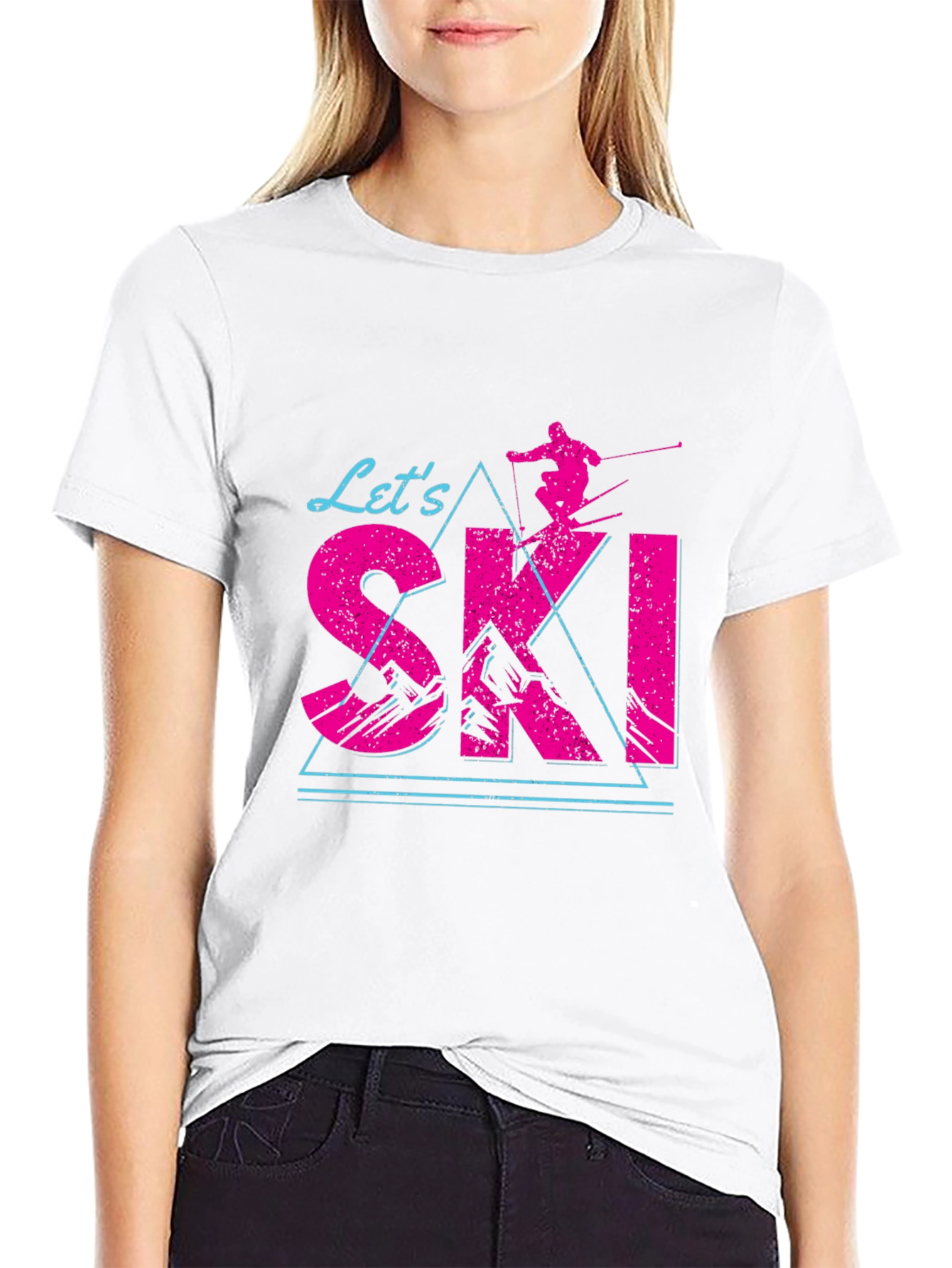 Lets Ski T-Shirt Black Cotton Blend Retro Design