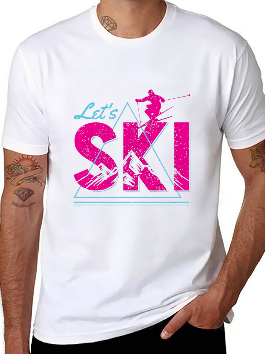Lets Ski T-Shirt Black Cotton Blend Retro Design