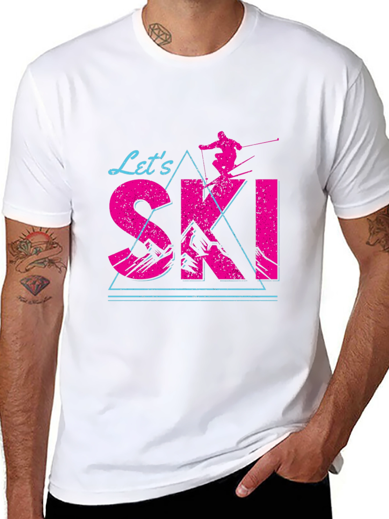 Lets Ski T-Shirt Black Cotton Blend Retro Design