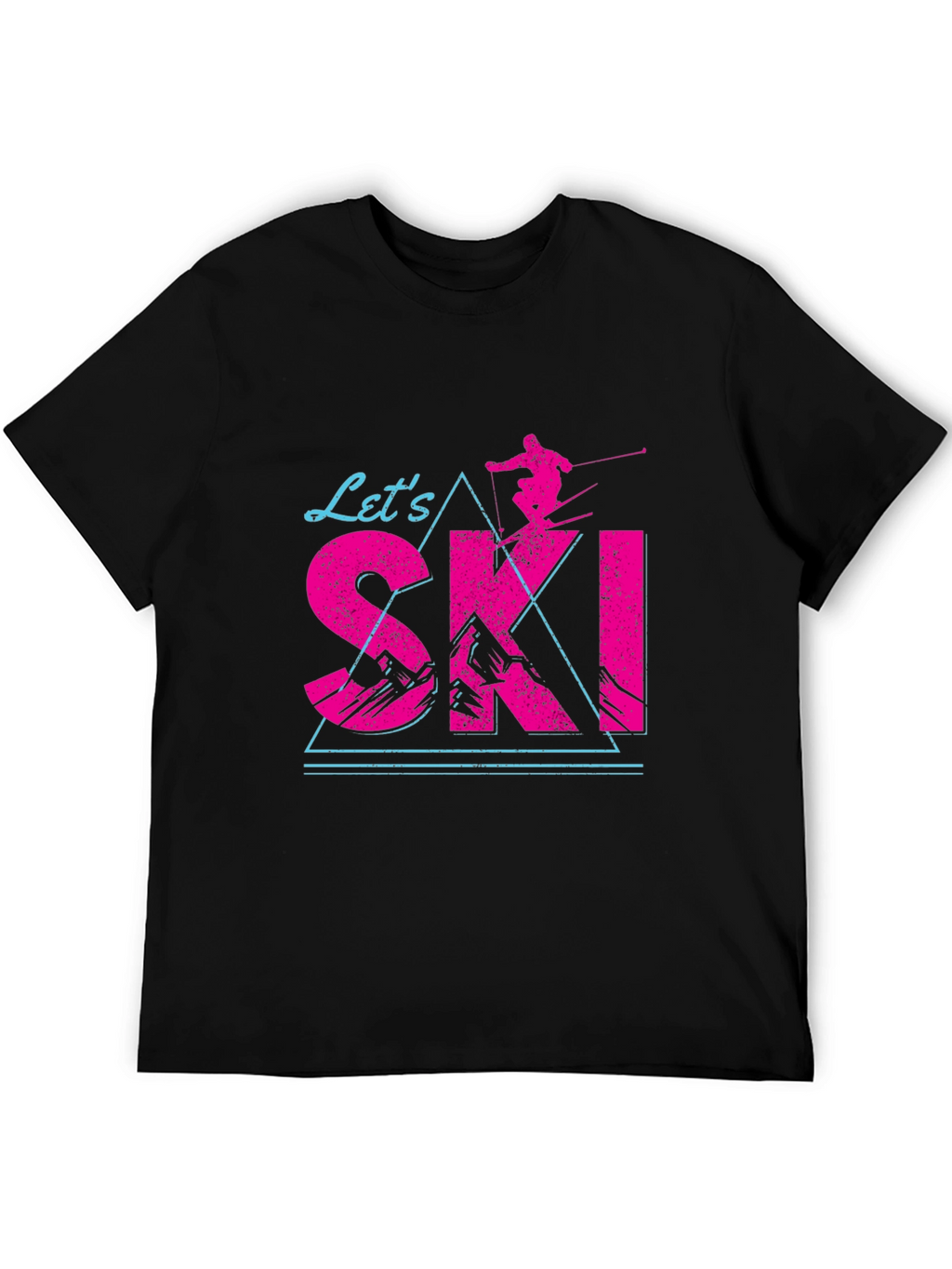 Lets Ski T-Shirt Black Cotton Blend Retro Design