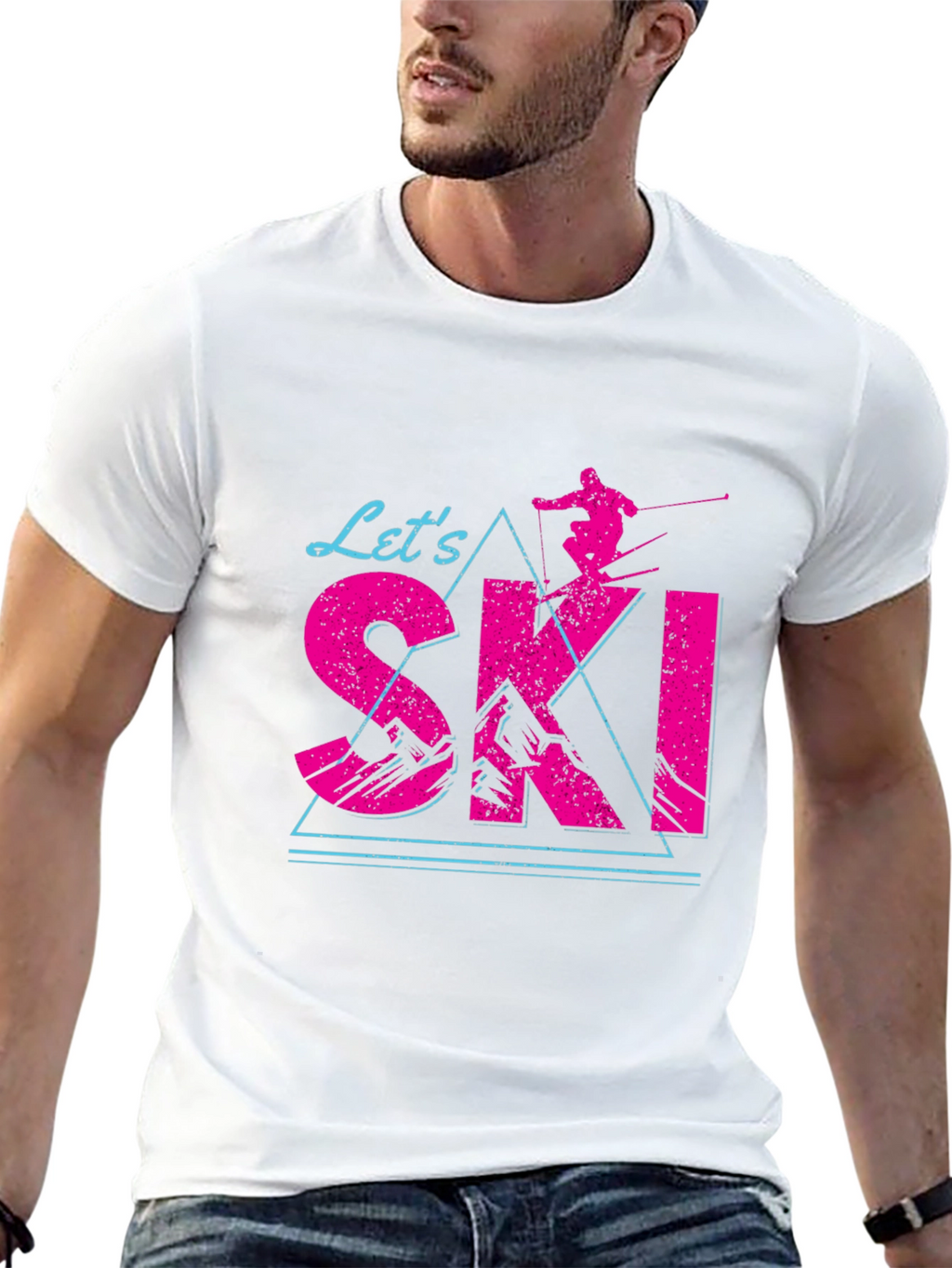 Lets Ski T-Shirt Black Cotton Blend Retro Design