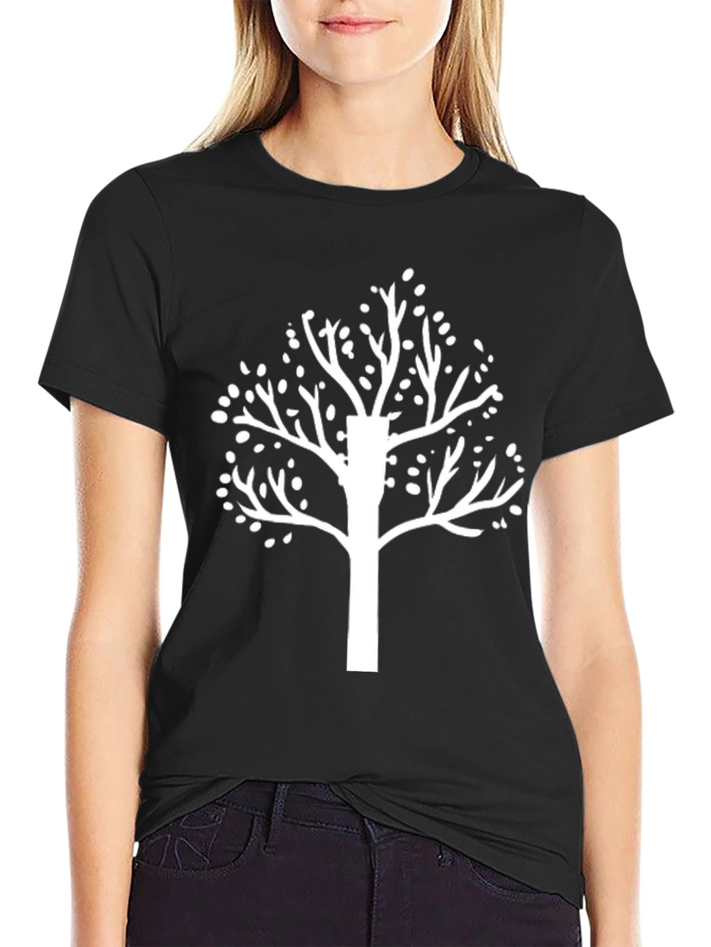 Black T-Shirt with White Tree Graphic