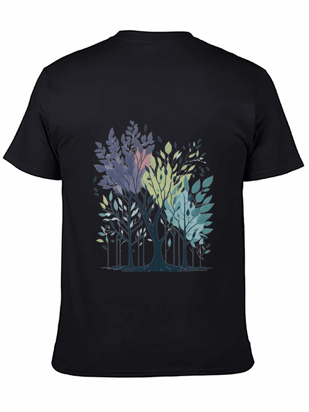 Abstract Trees Graphic Print Black T-Shirt