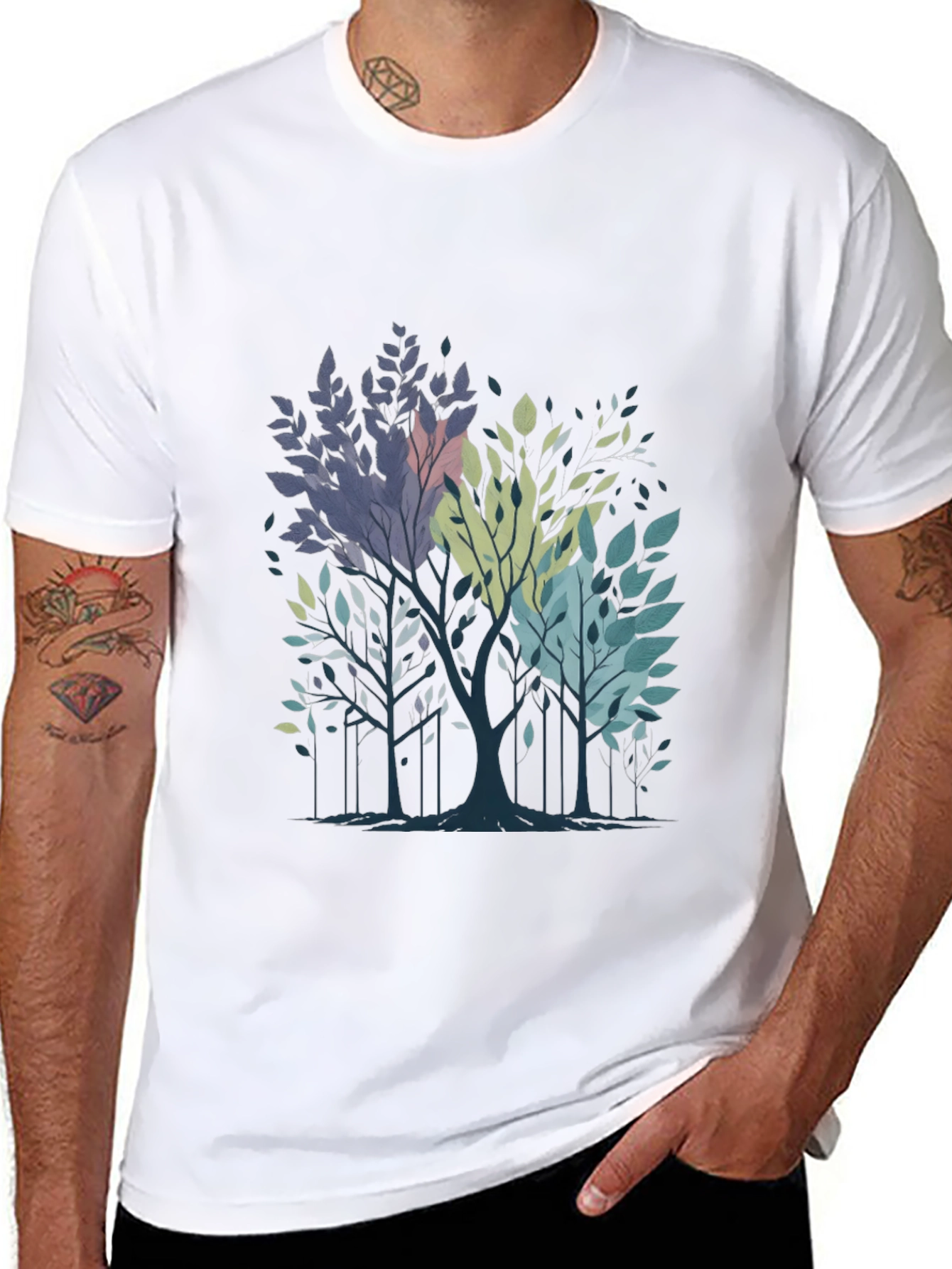 Abstract Trees Graphic Print Black T-Shirt