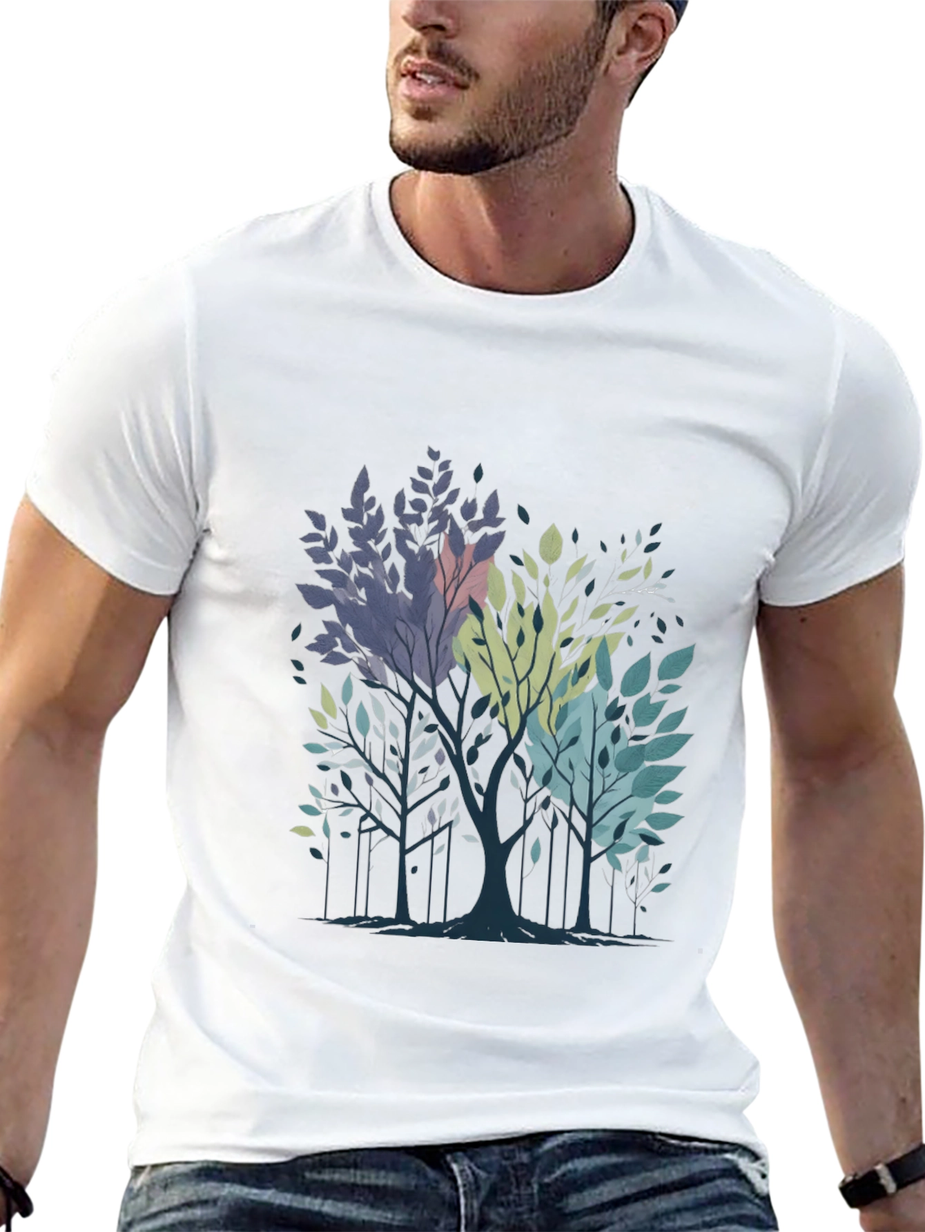 Abstract Trees Graphic Print Black T-Shirt