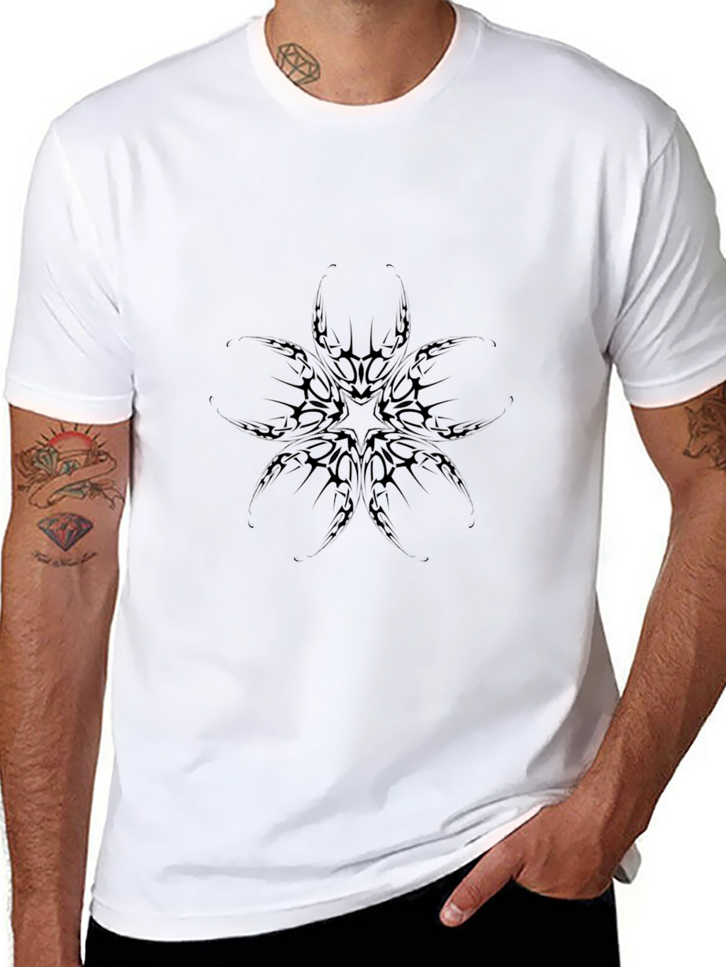 Black Graphic Tee: Abstract Tattoo Style Print