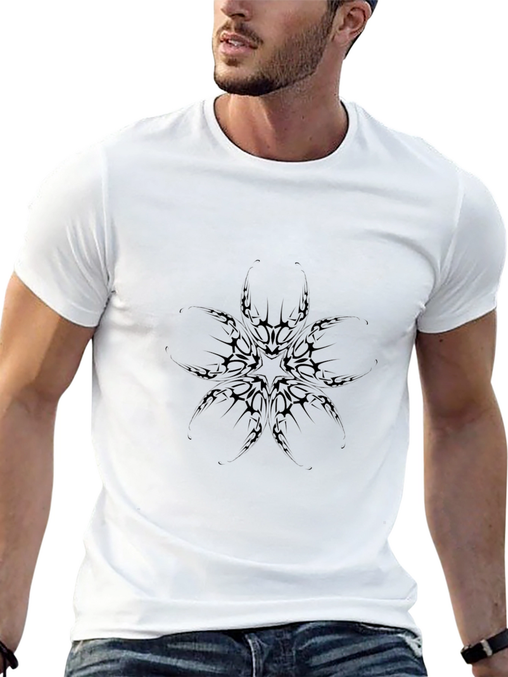 Black Graphic Tee: Abstract Tattoo Style Print