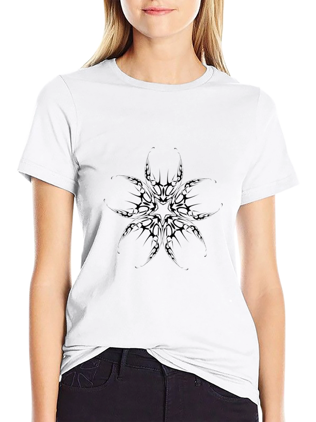 Black Graphic Tee: Abstract Tattoo Style Print