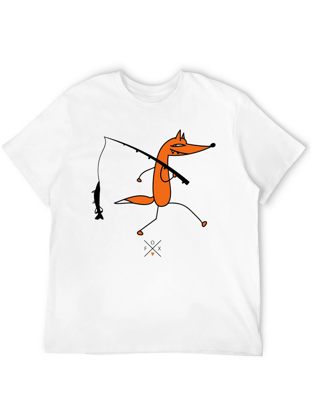 Cartoon Fox Fishing Graphic Tee - Unisex Black T-Shirt