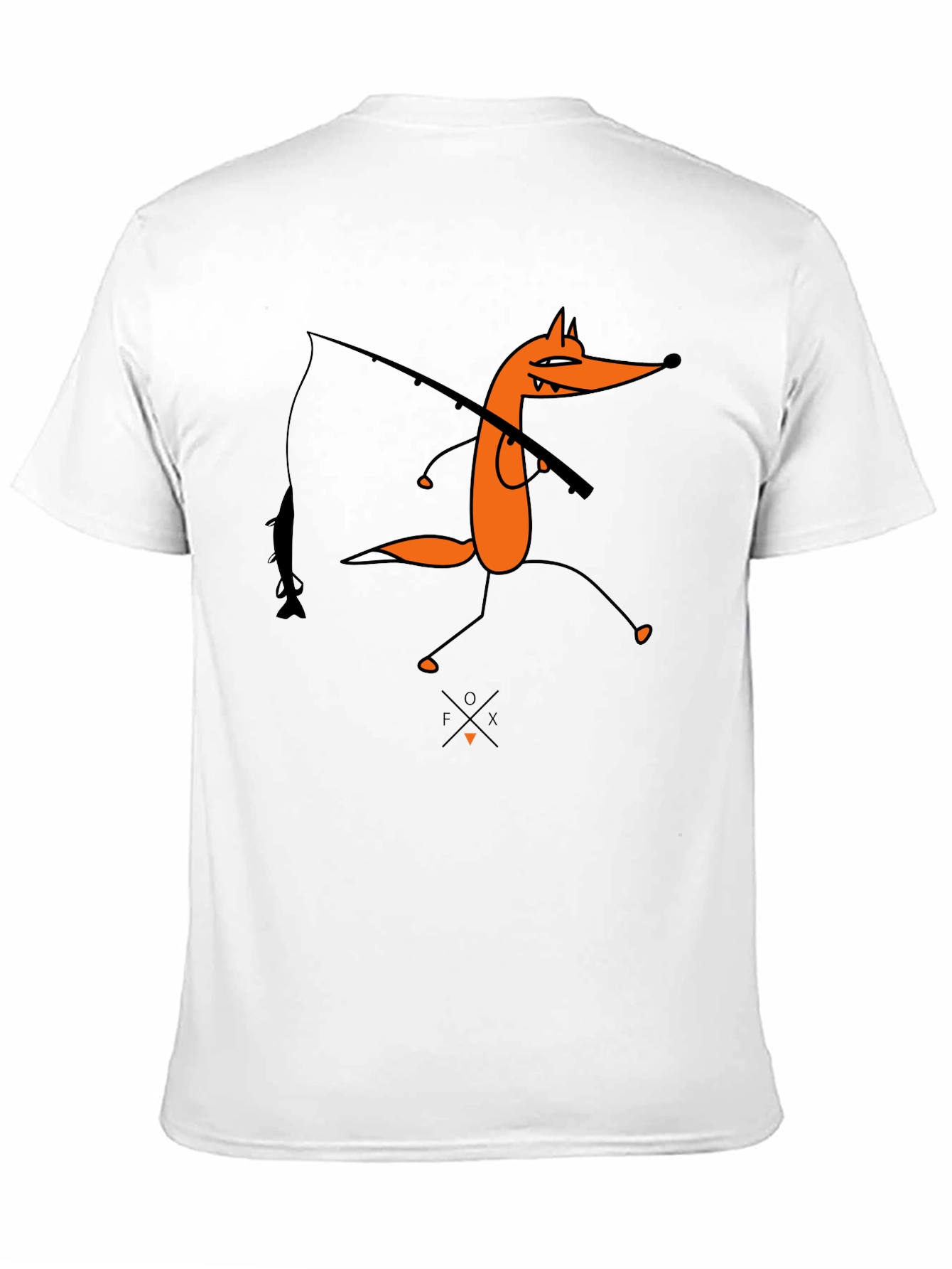 Cartoon Fox Fishing Graphic Tee - Unisex Black T-Shirt