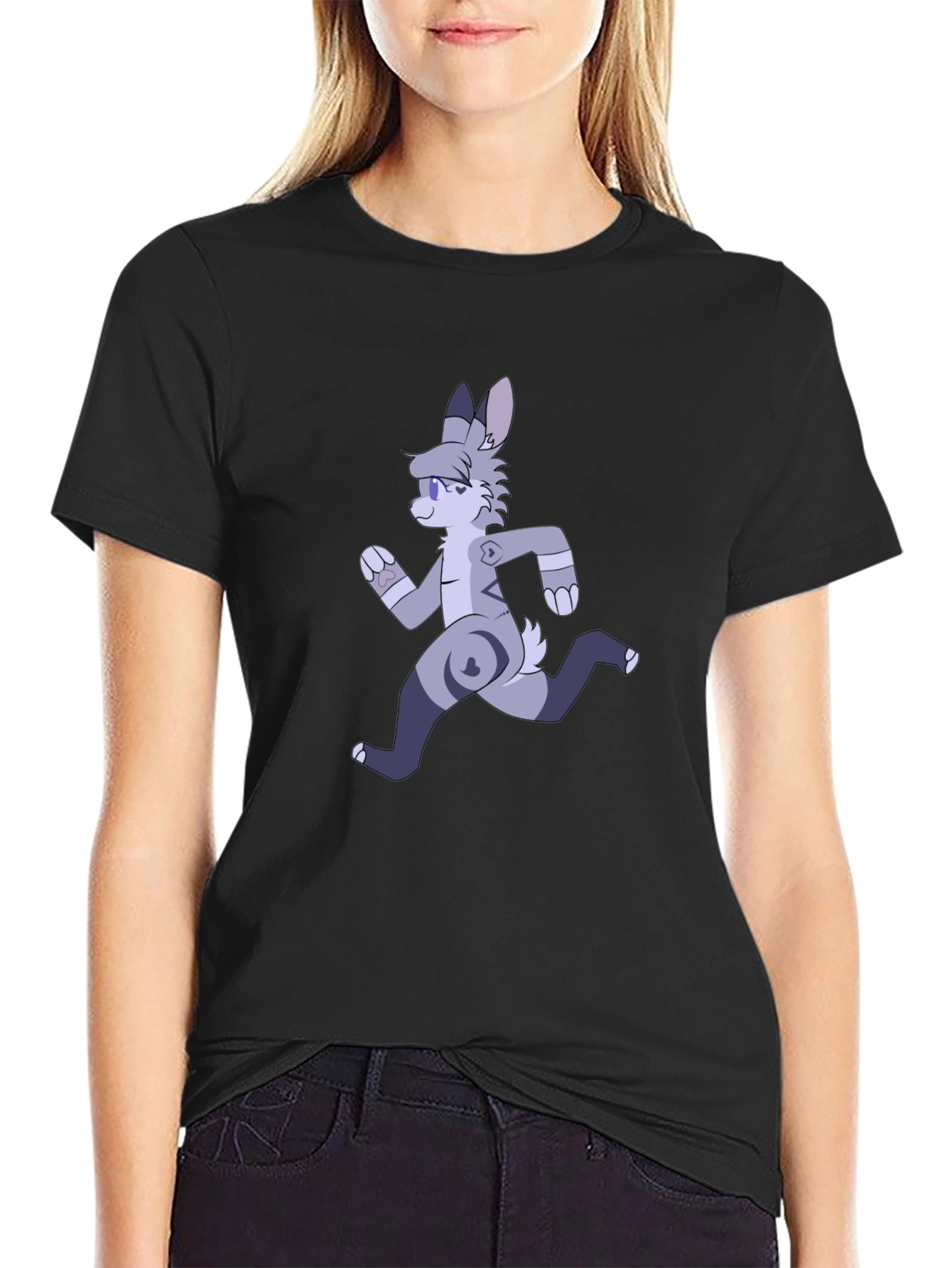 Cartoon Running Furry Black T-Shirt