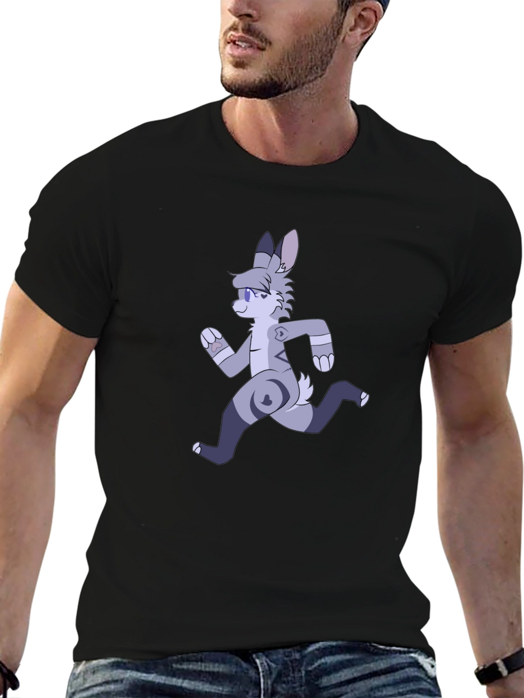 Cartoon Running Furry Black T-Shirt