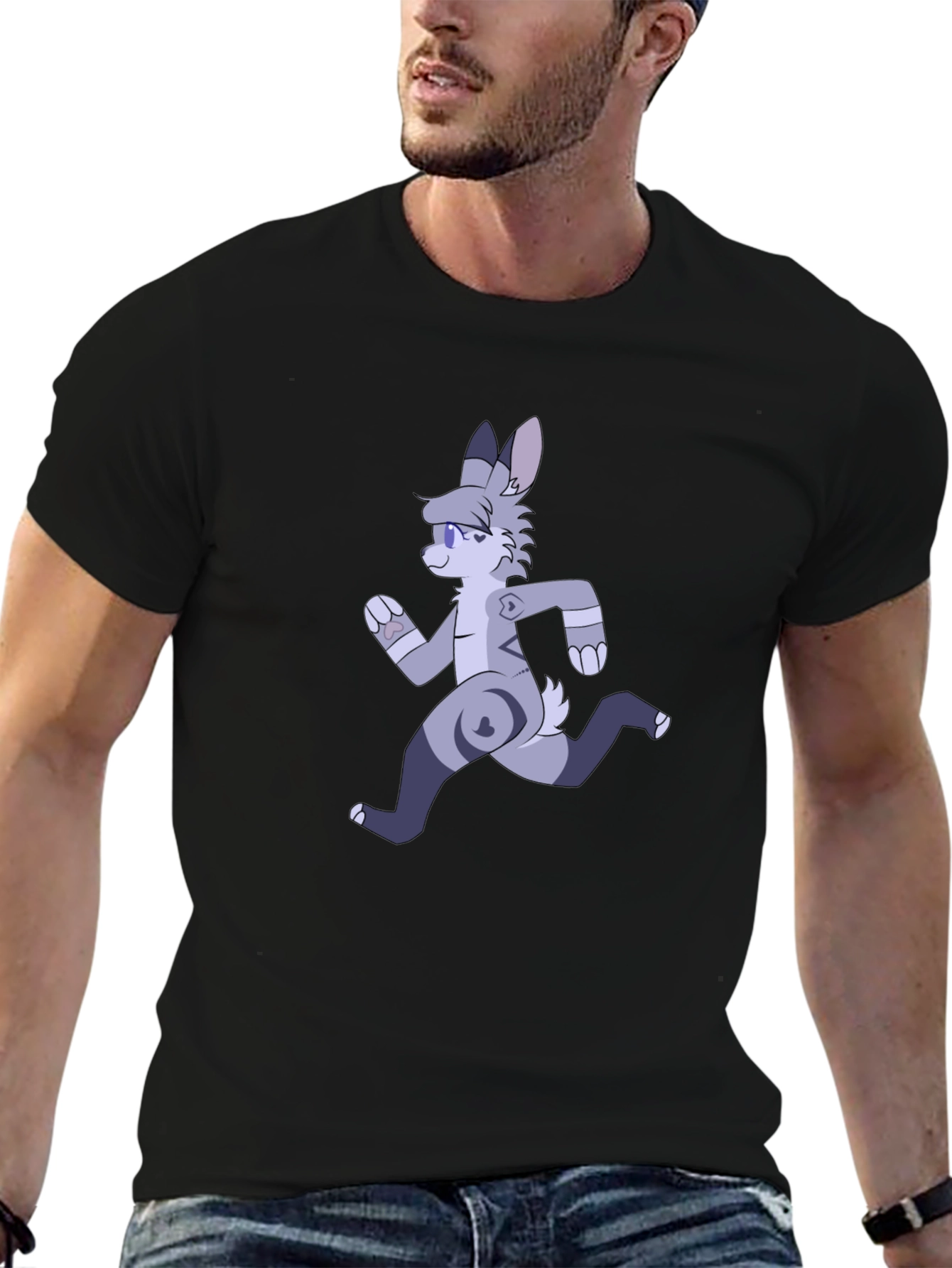 Cartoon Running Furry Black T-Shirt