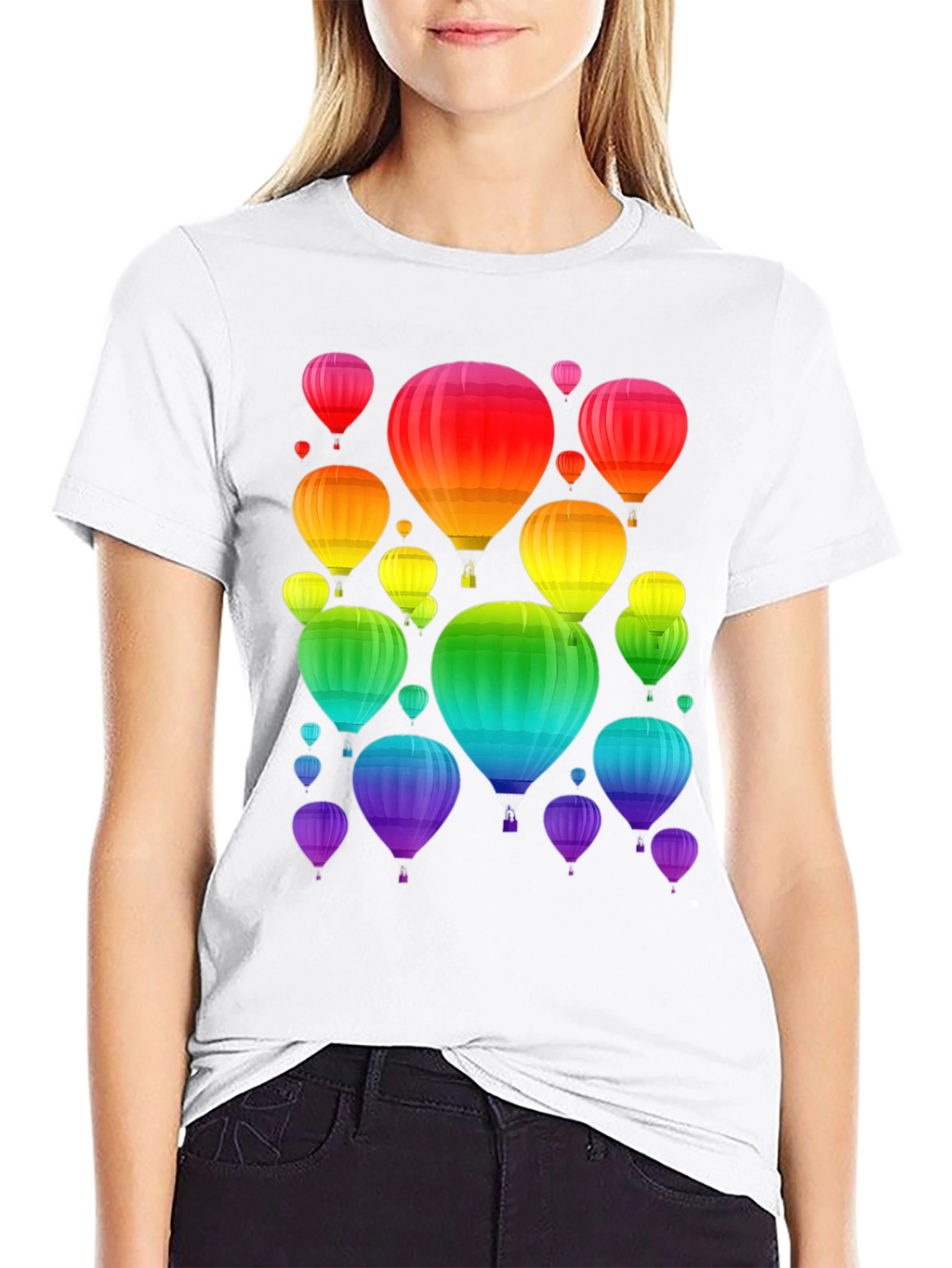 Rainbow Hot Air Balloon Graphic Tee