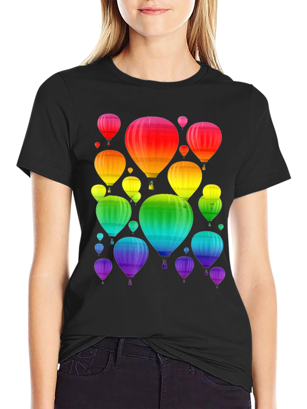 Rainbow Hot Air Balloon Graphic Tee
