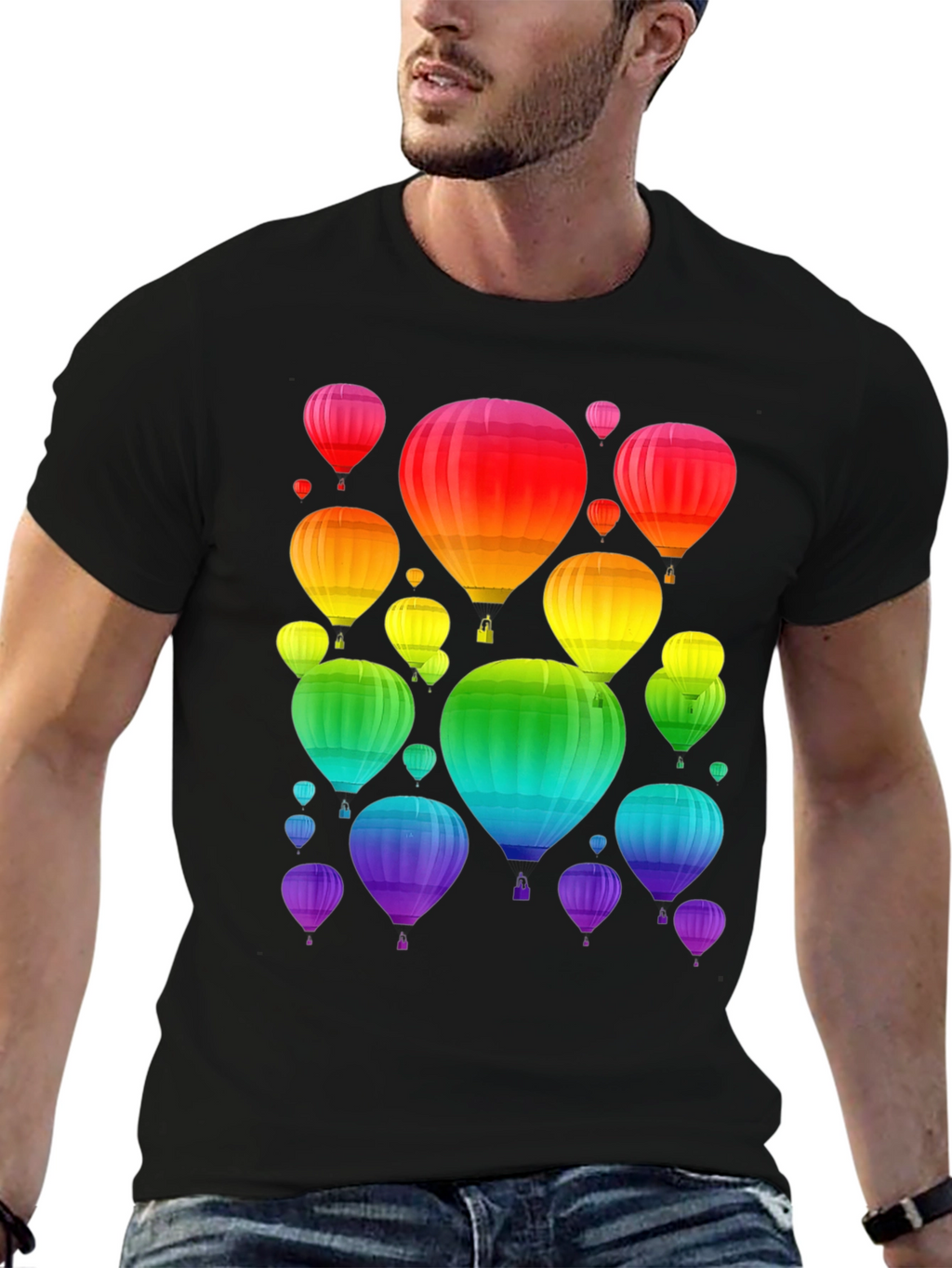 Rainbow Hot Air Balloon Graphic Tee