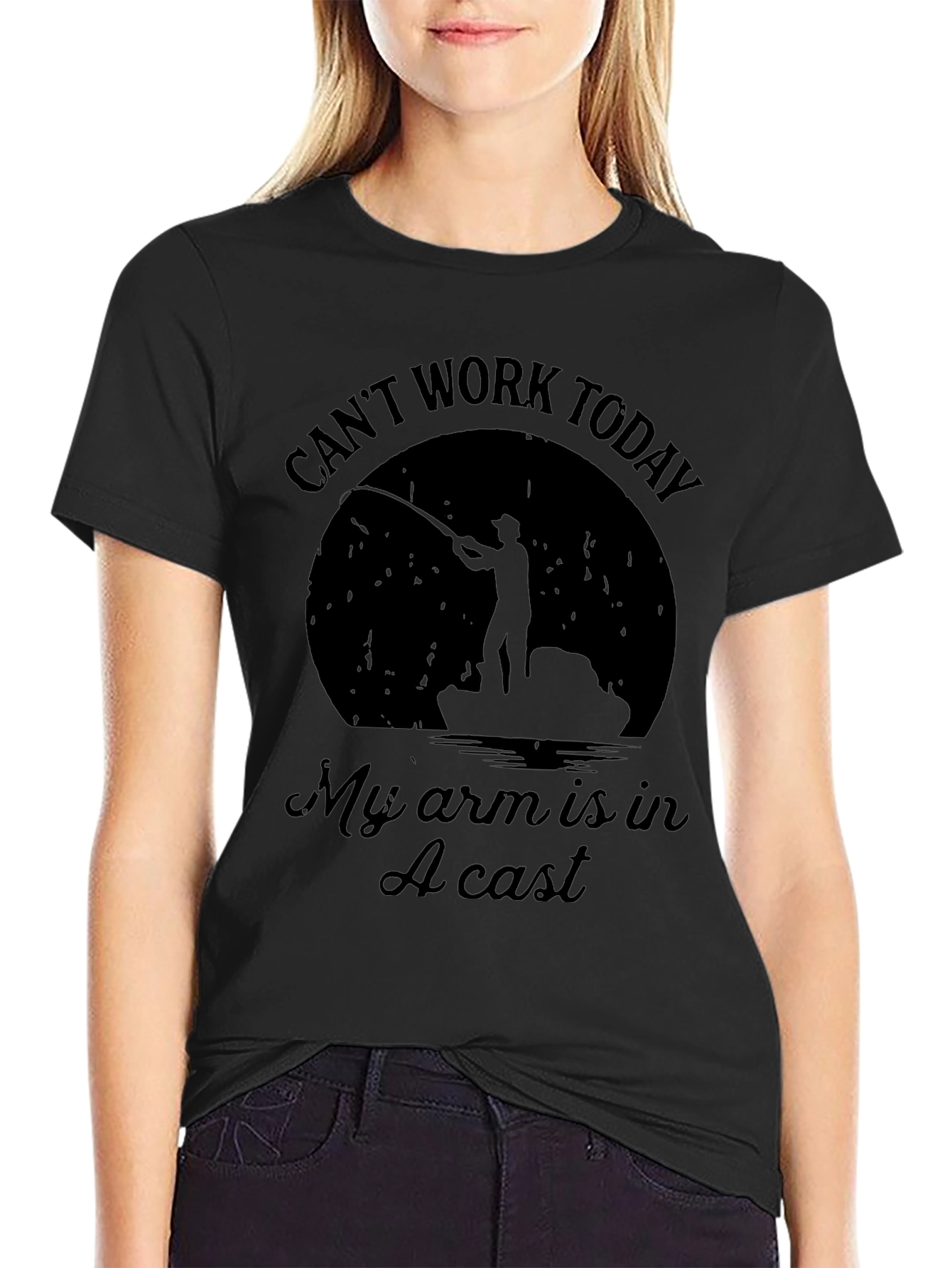Funny Fishing T-Shirt - Cant Work Today My Arm Is In A Cast