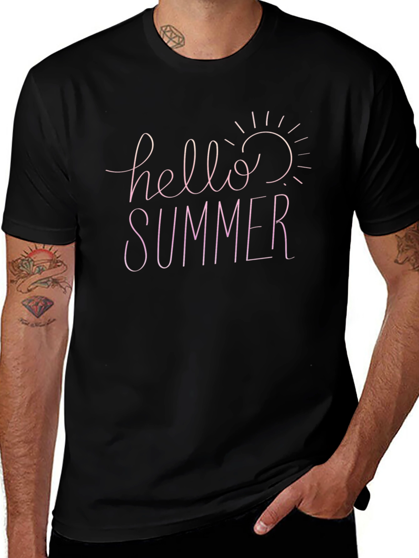 Hello Summer Black Cotton T-Shirt