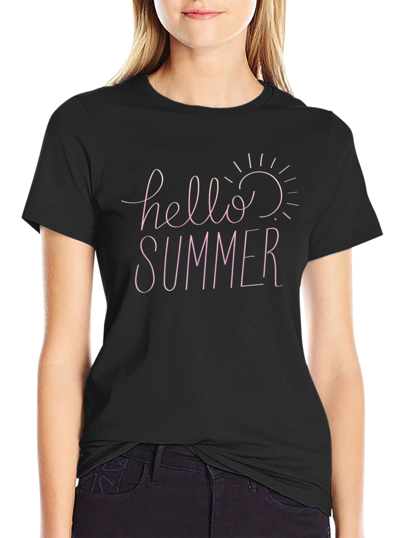 Hello Summer Black Cotton T-Shirt