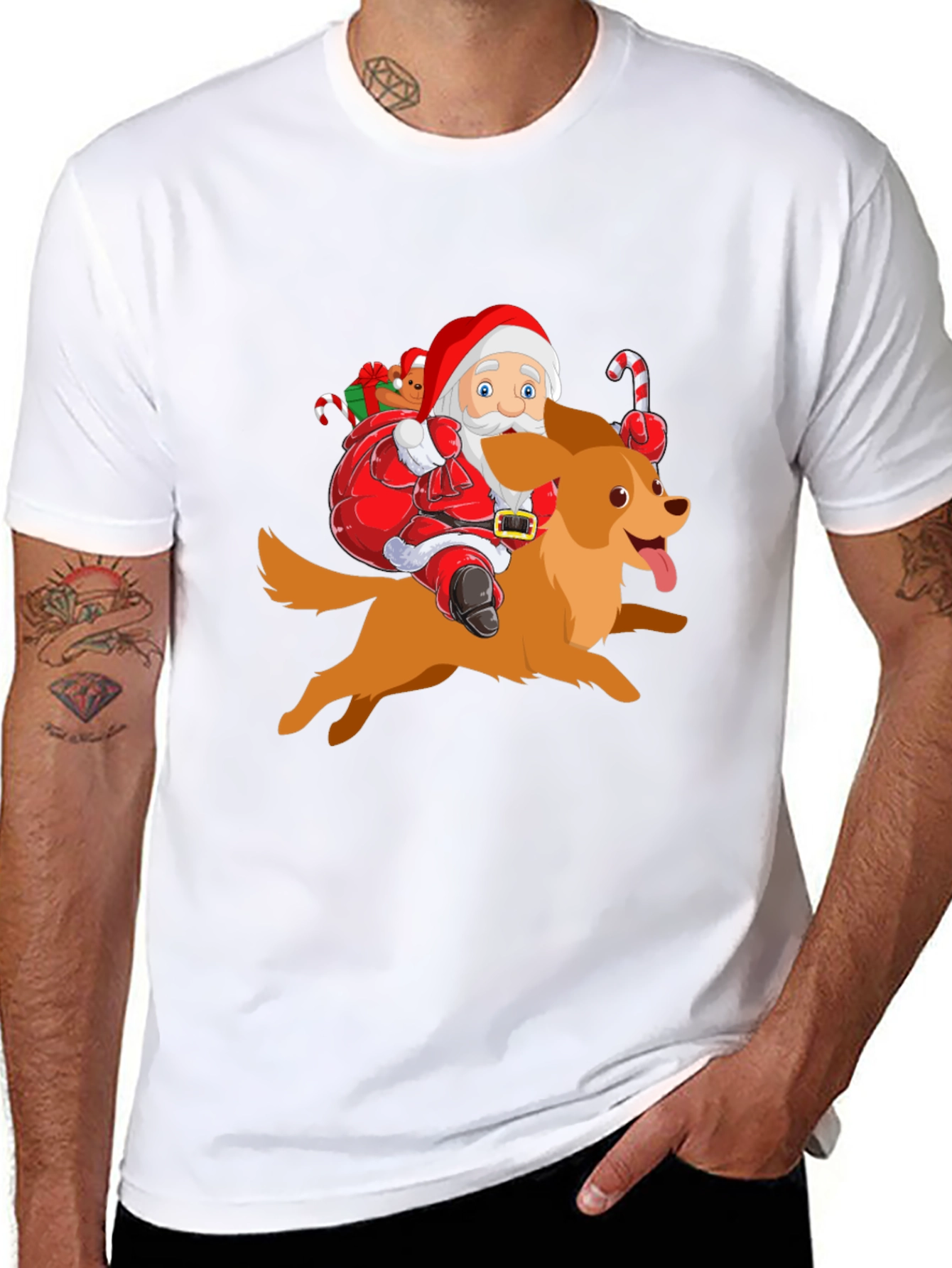Festive Santa Riding Dog Graphic Tee