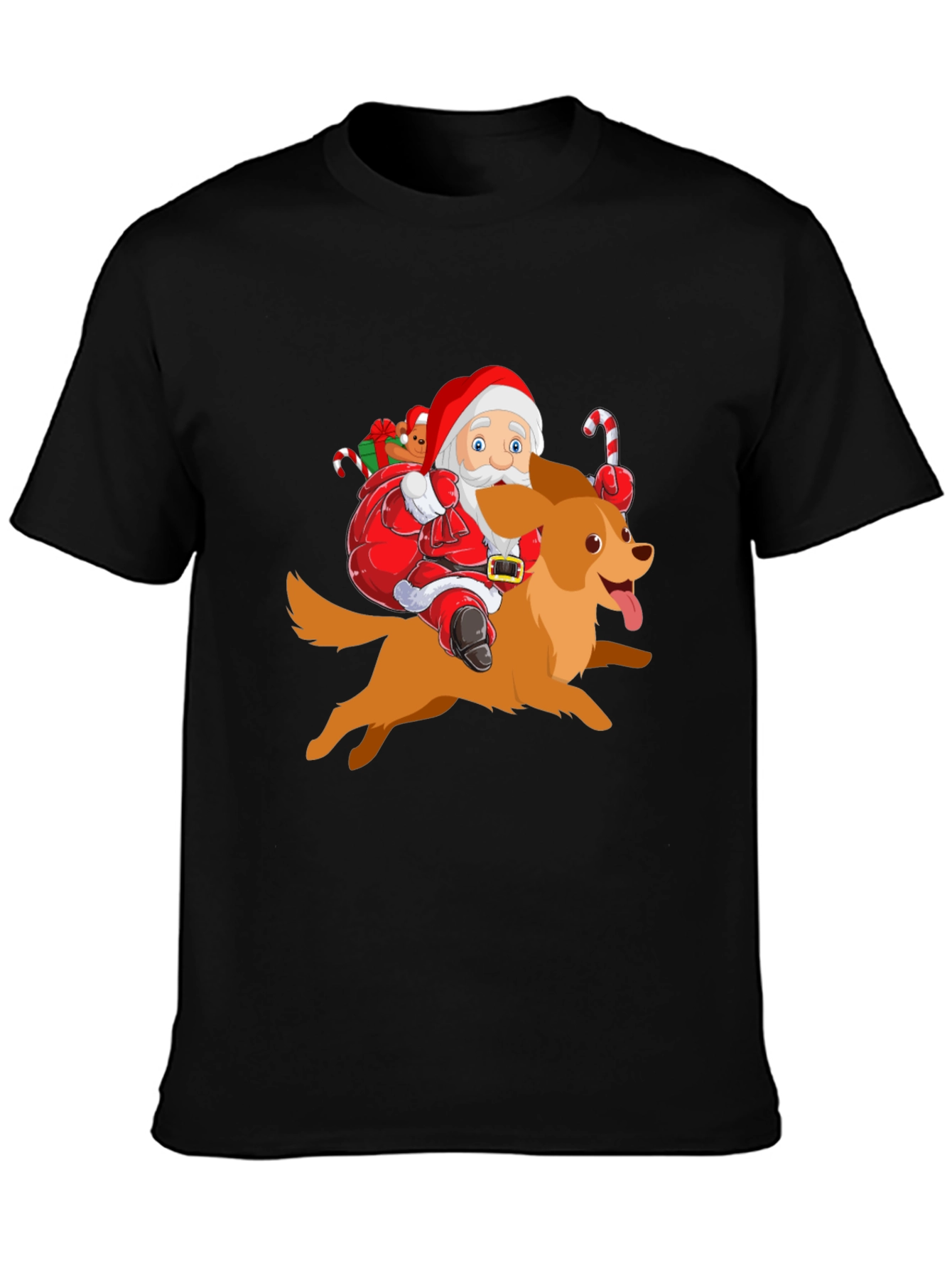 Festive Santa Riding Dog Graphic Tee