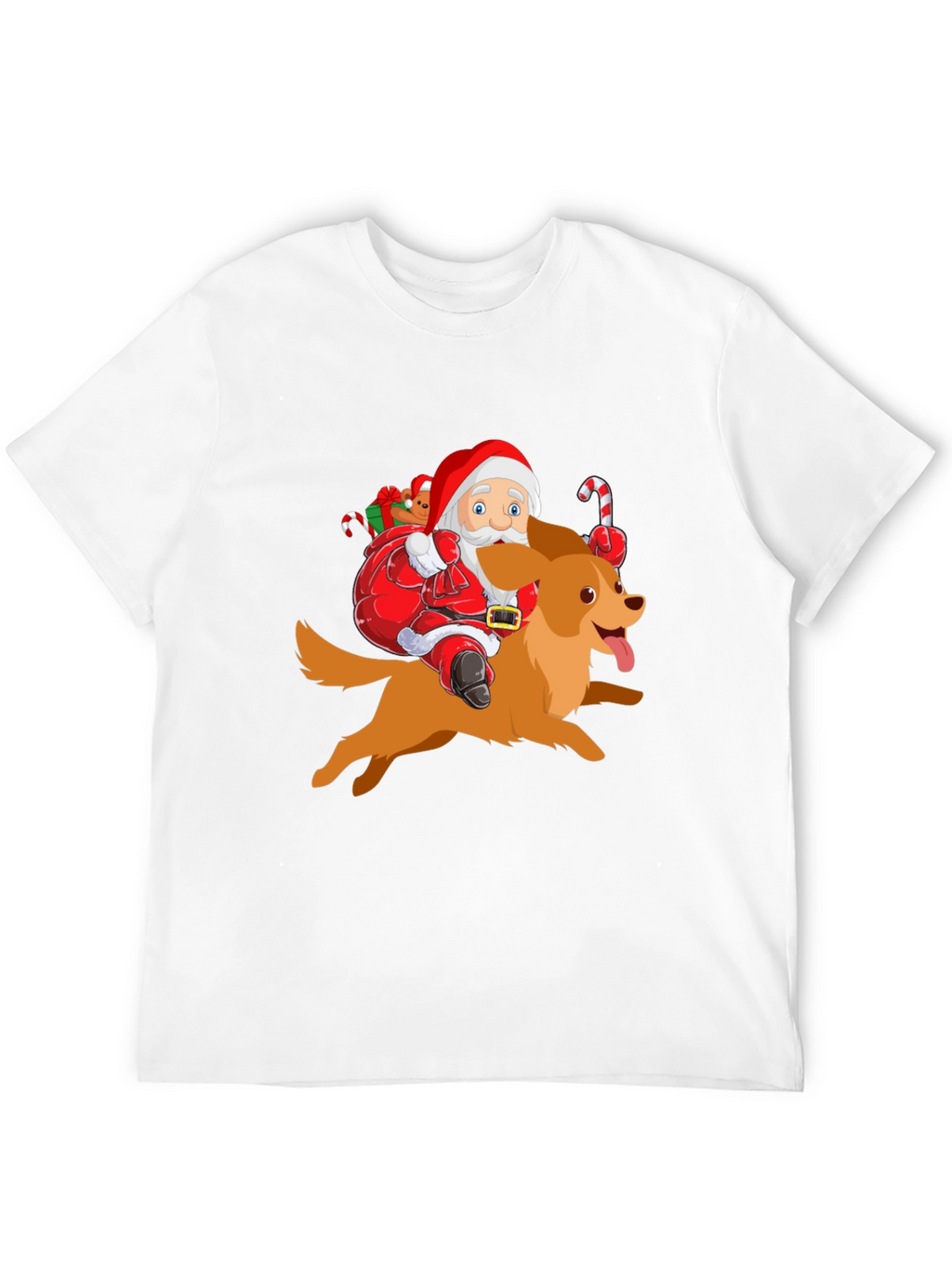 Festive Santa Riding Dog Graphic Tee