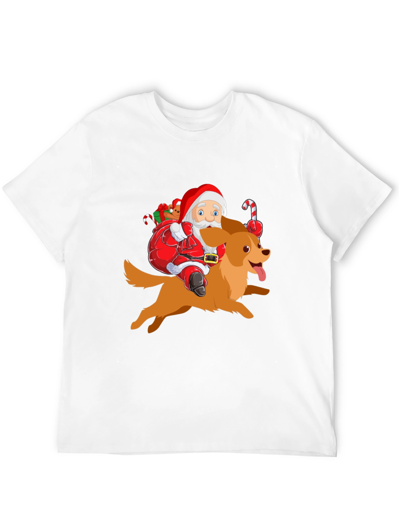Festive Santa Riding Dog Graphic Tee