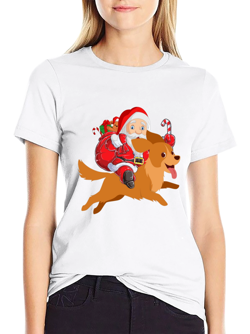 Festive Santa Riding Dog Graphic Tee