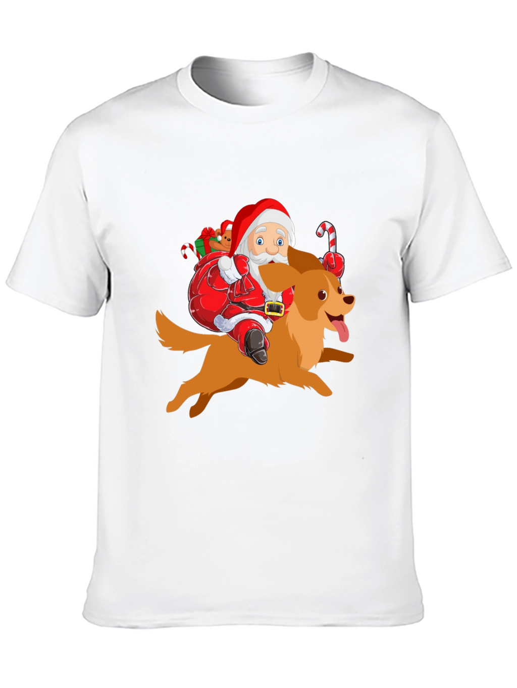 Festive Santa Riding Dog Graphic Tee