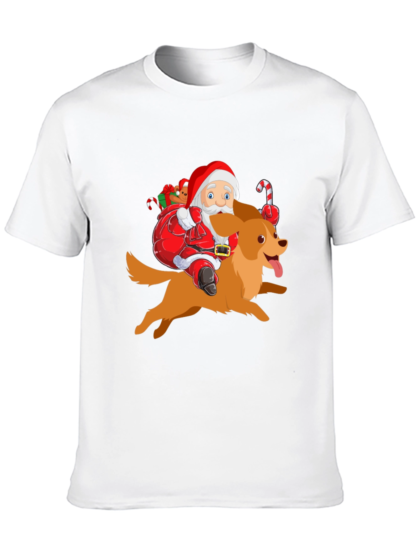 Festive Santa Riding Dog Graphic Tee