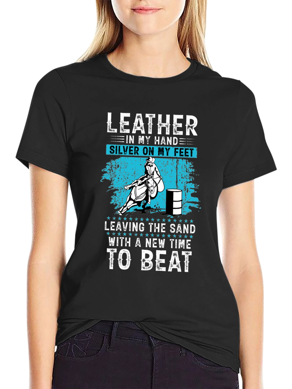 Leather Silver Horse Barrel Racing Graphic Tee