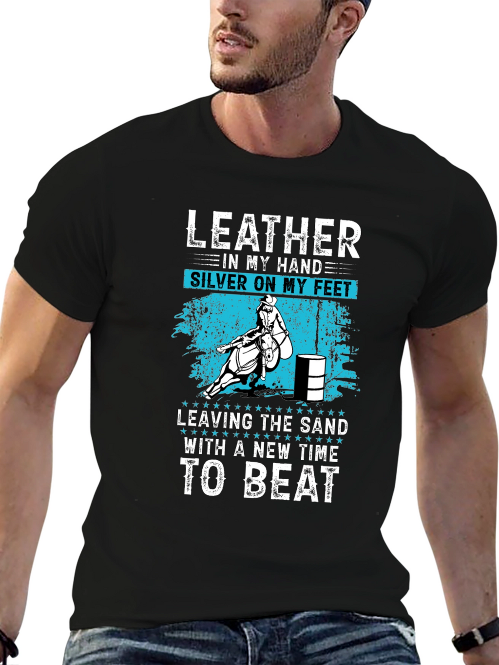 Leather Silver Horse Barrel Racing Graphic Tee
