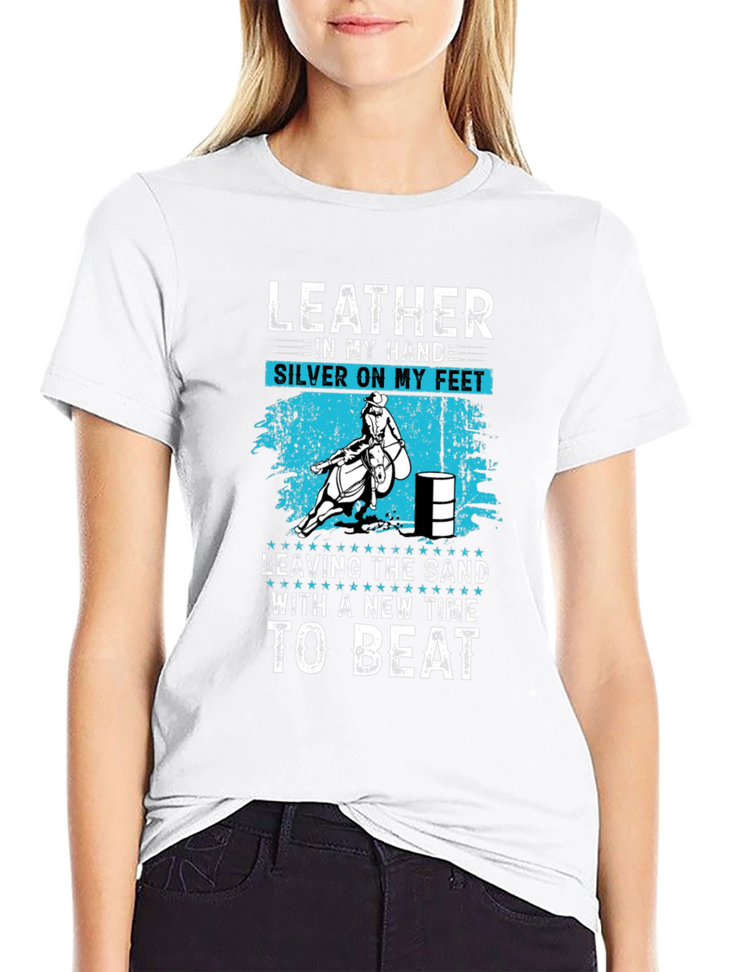 Leather Silver Horse Barrel Racing Graphic Tee