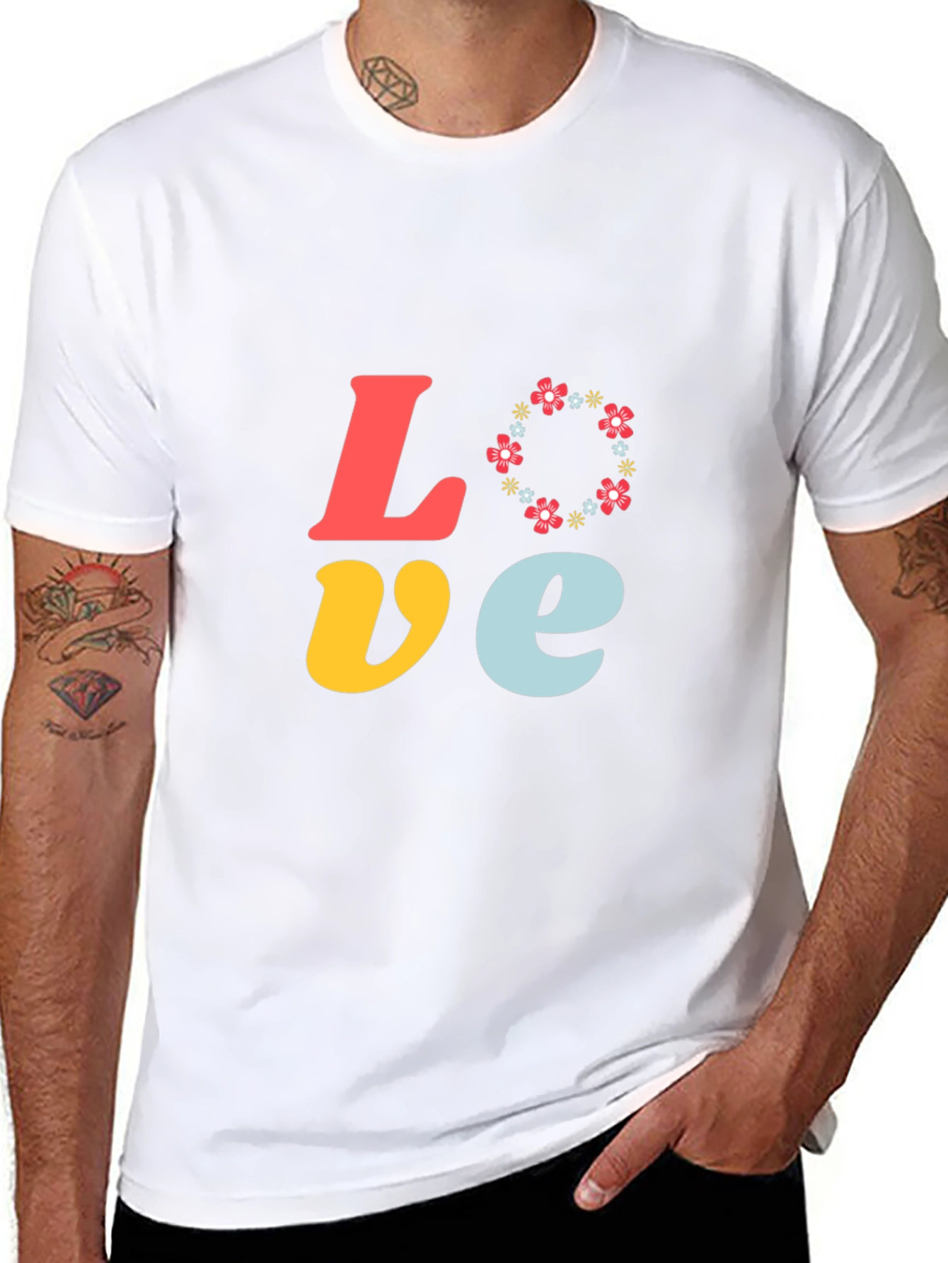 Love Floral Graphic Tee - Short Sleeve Black T-Shirt