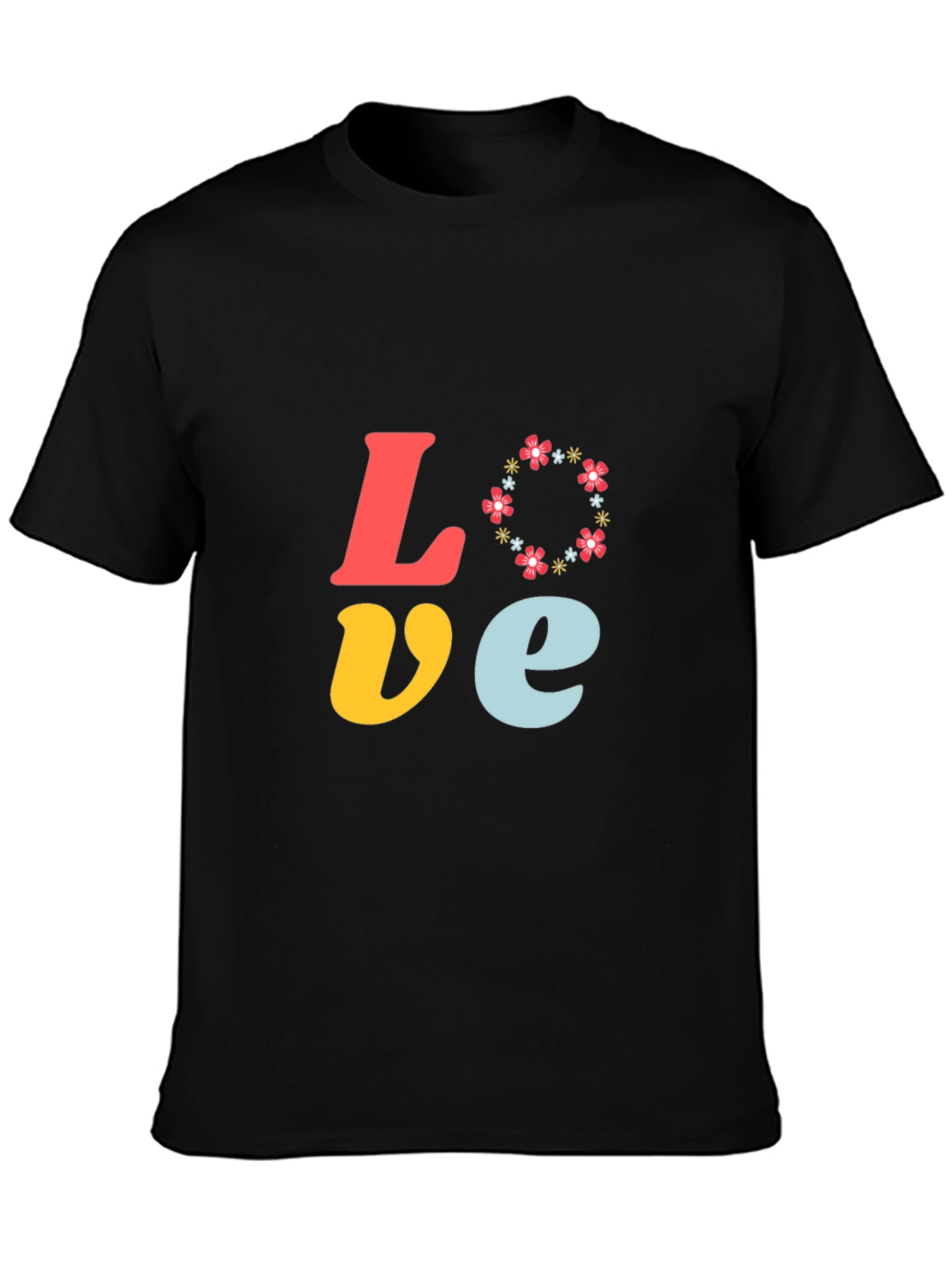Love Floral Graphic Tee - Short Sleeve Black T-Shirt