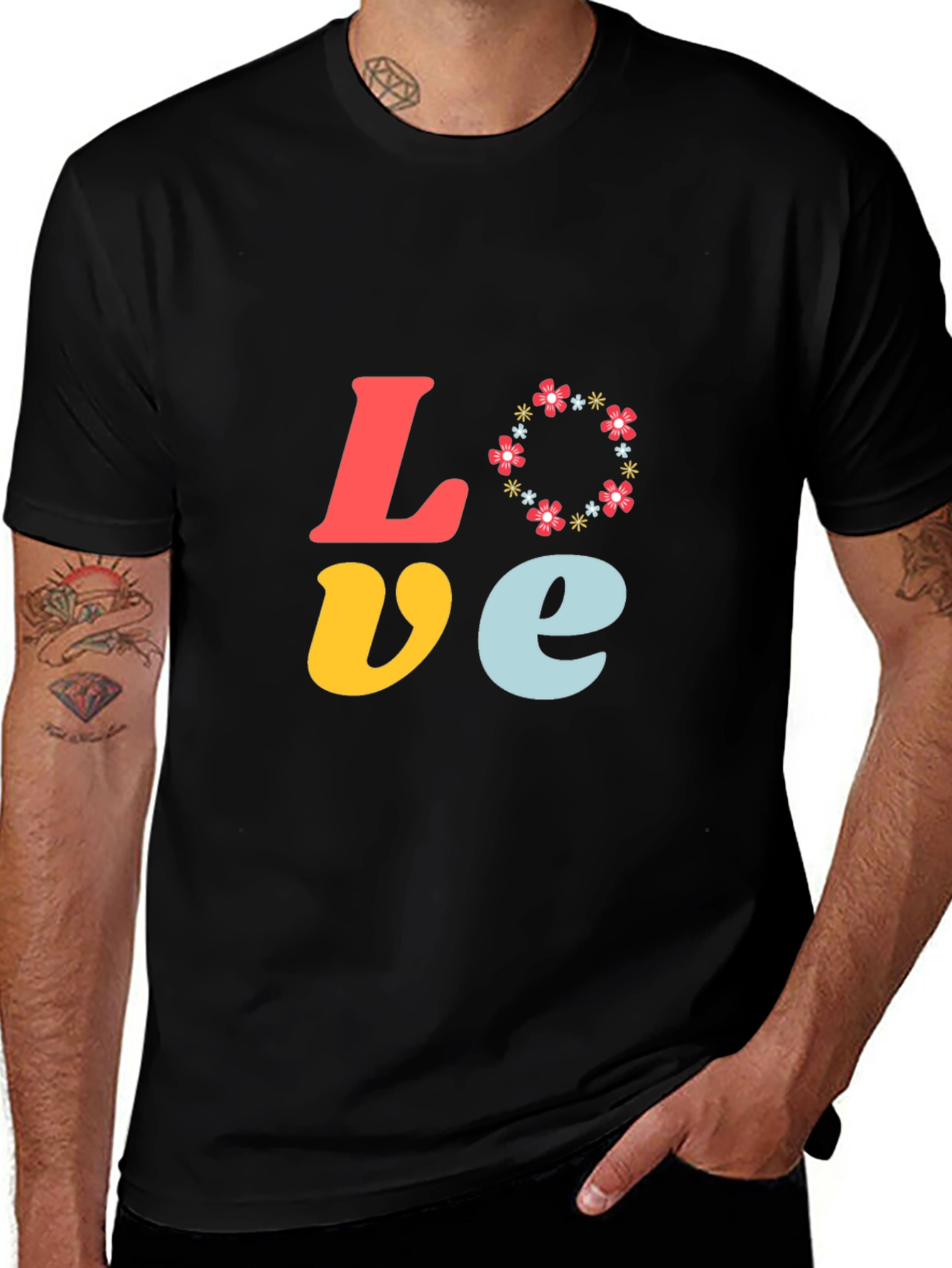 Love Floral Graphic Tee - Short Sleeve Black T-Shirt