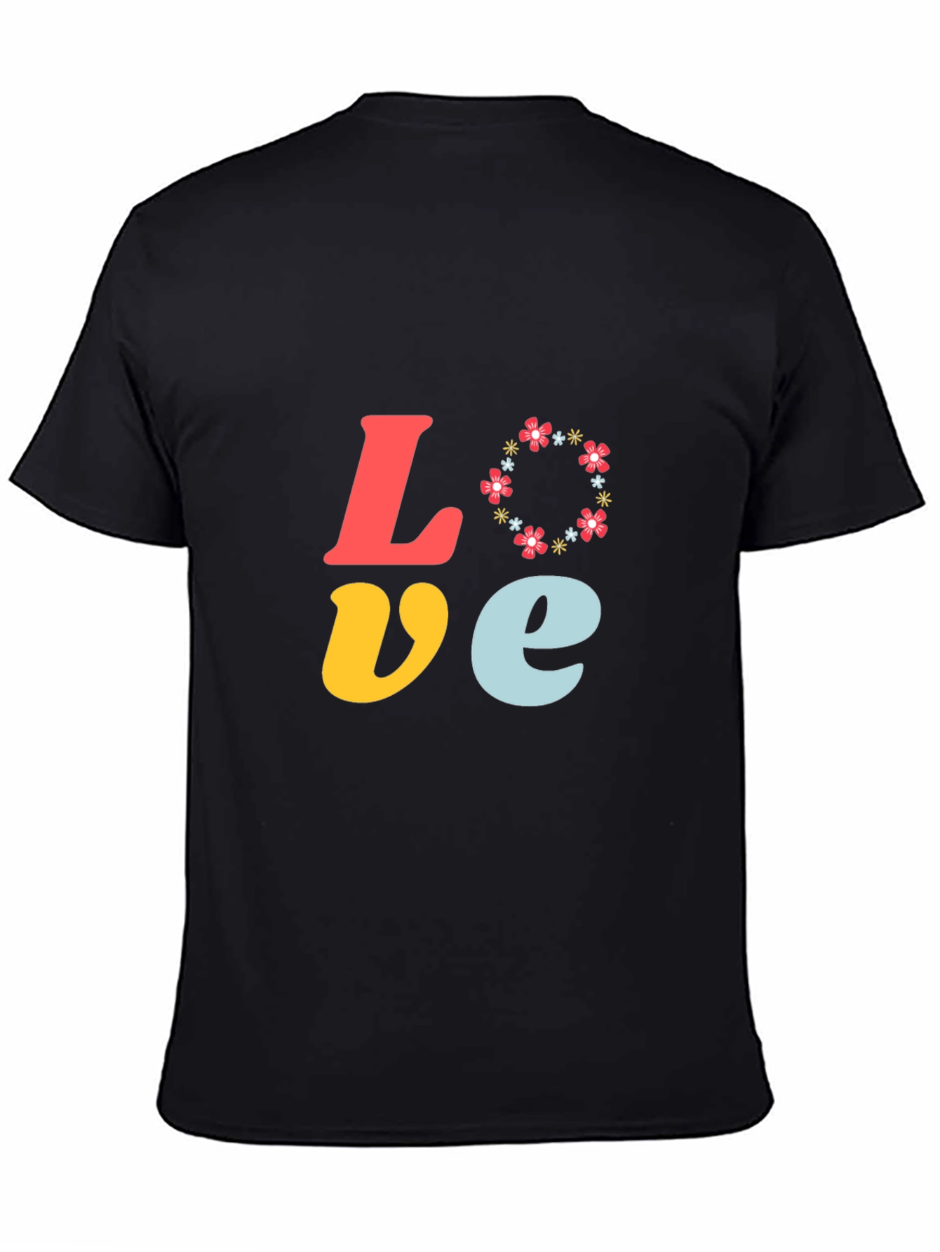 Love Floral Graphic Tee - Short Sleeve Black T-Shirt