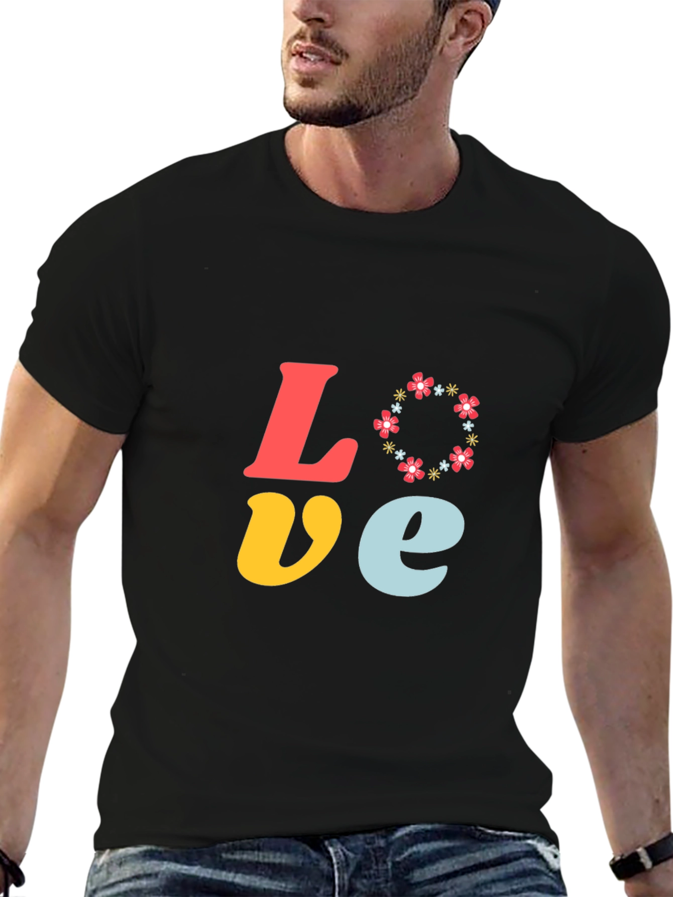 Love Floral Graphic Tee - Short Sleeve Black T-Shirt