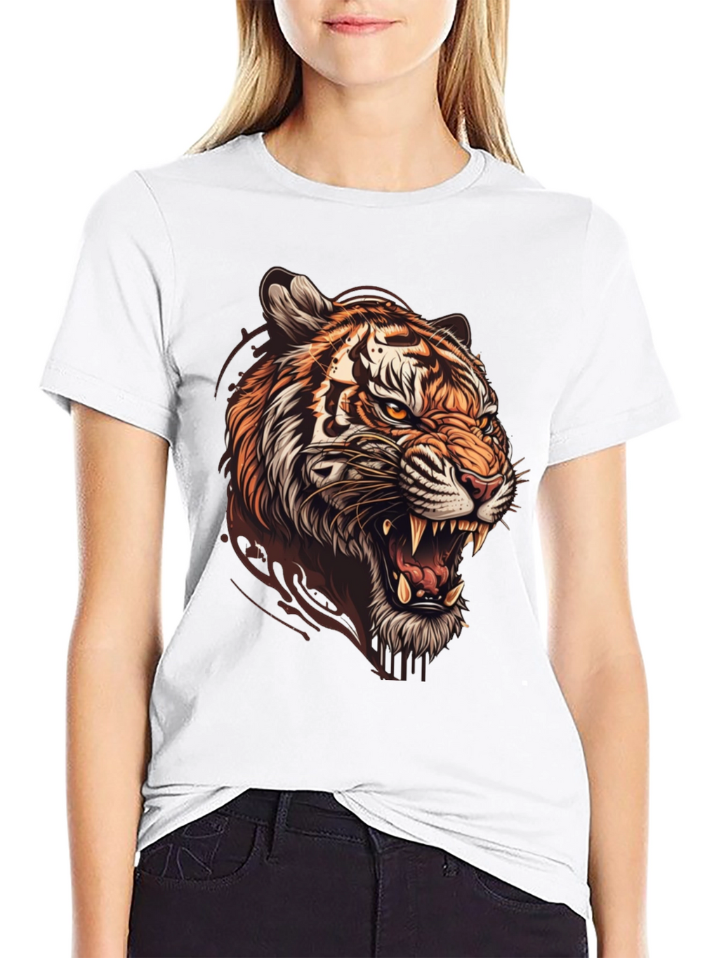 Tiger Graphic Print Mens Black T-Shirt